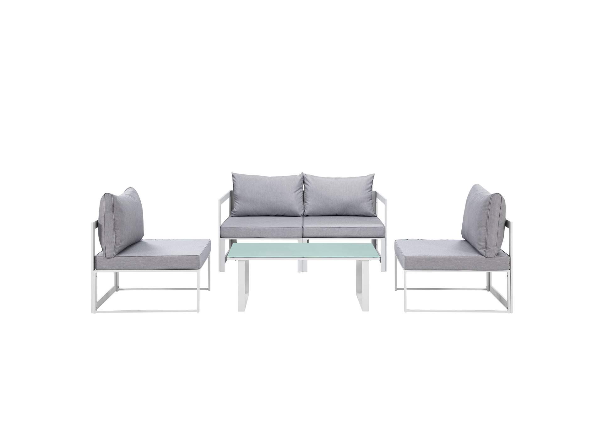 Fortuna White Gray 5 Piece Outdoor Patio Sectional Sofa Set,Modway