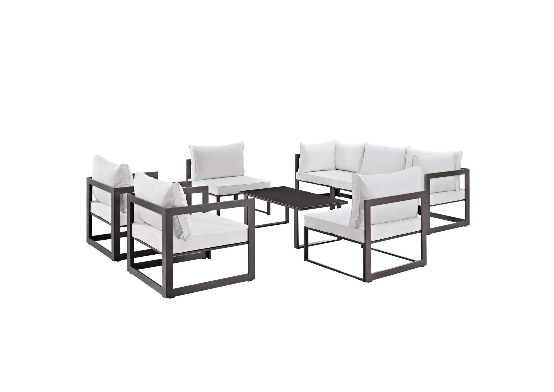 Fortuna Brown White 8 Piece Outdoor Patio Sectional Sofa Set,Modway