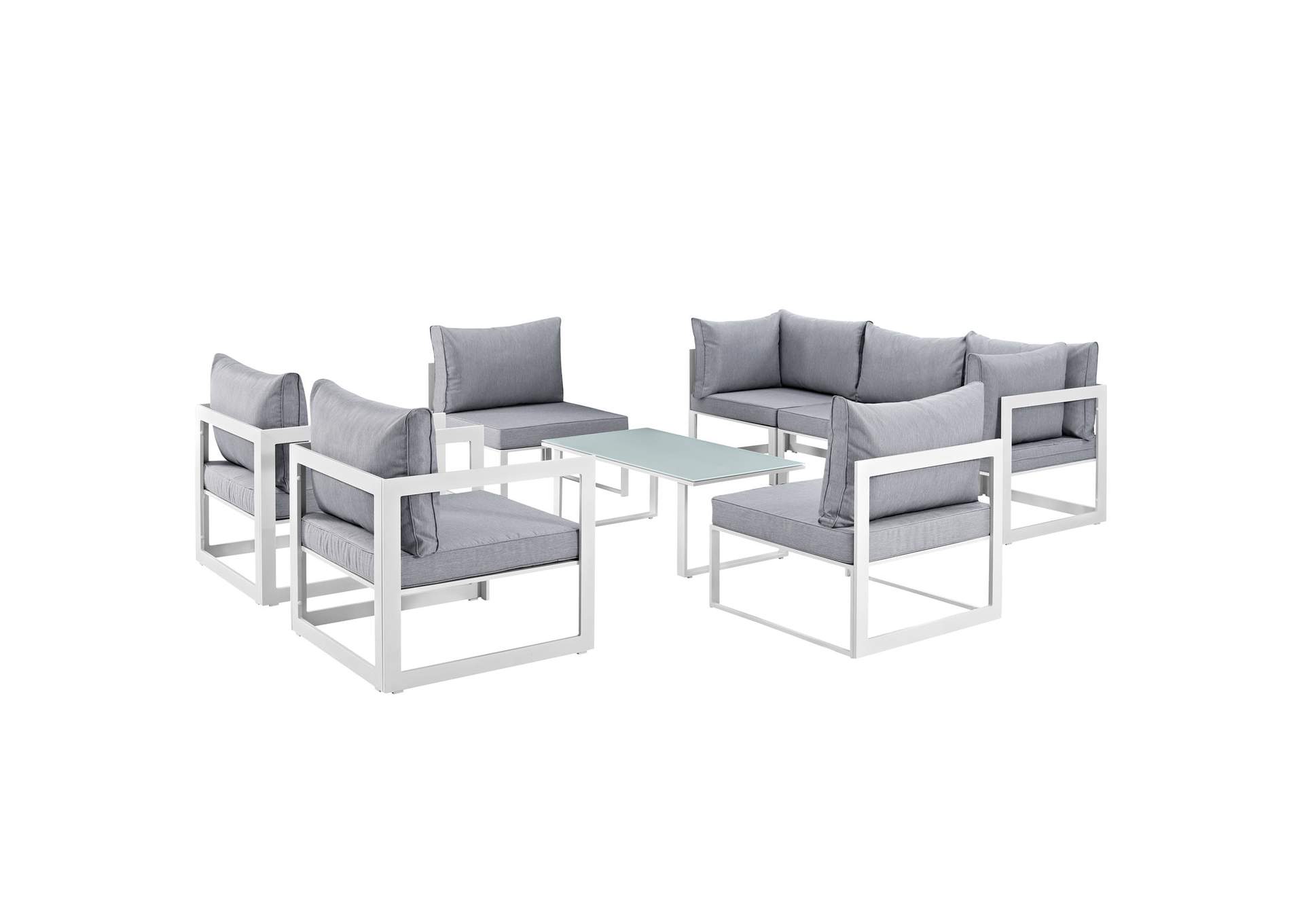 Fortuna White Gray 8 Piece Outdoor Patio Sectional Sofa Set,Modway