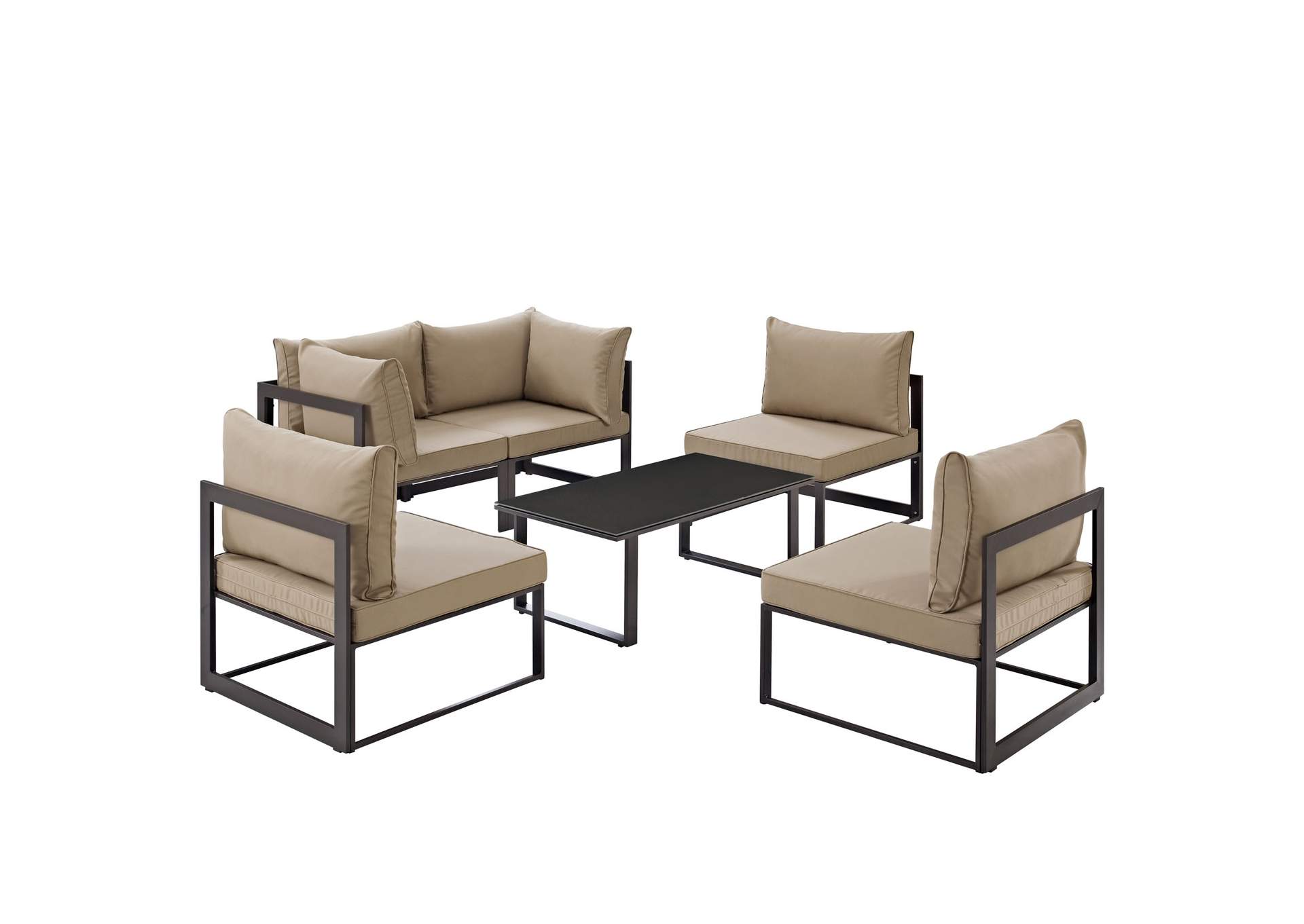 Fortuna Brown Mocha 6 Piece Outdoor Patio Sectional Sofa Set,Modway