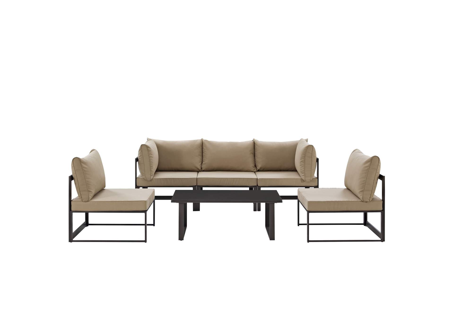 Fortuna Brown Mocha 6 Piece Outdoor Patio Sectional Sofa Set,Modway