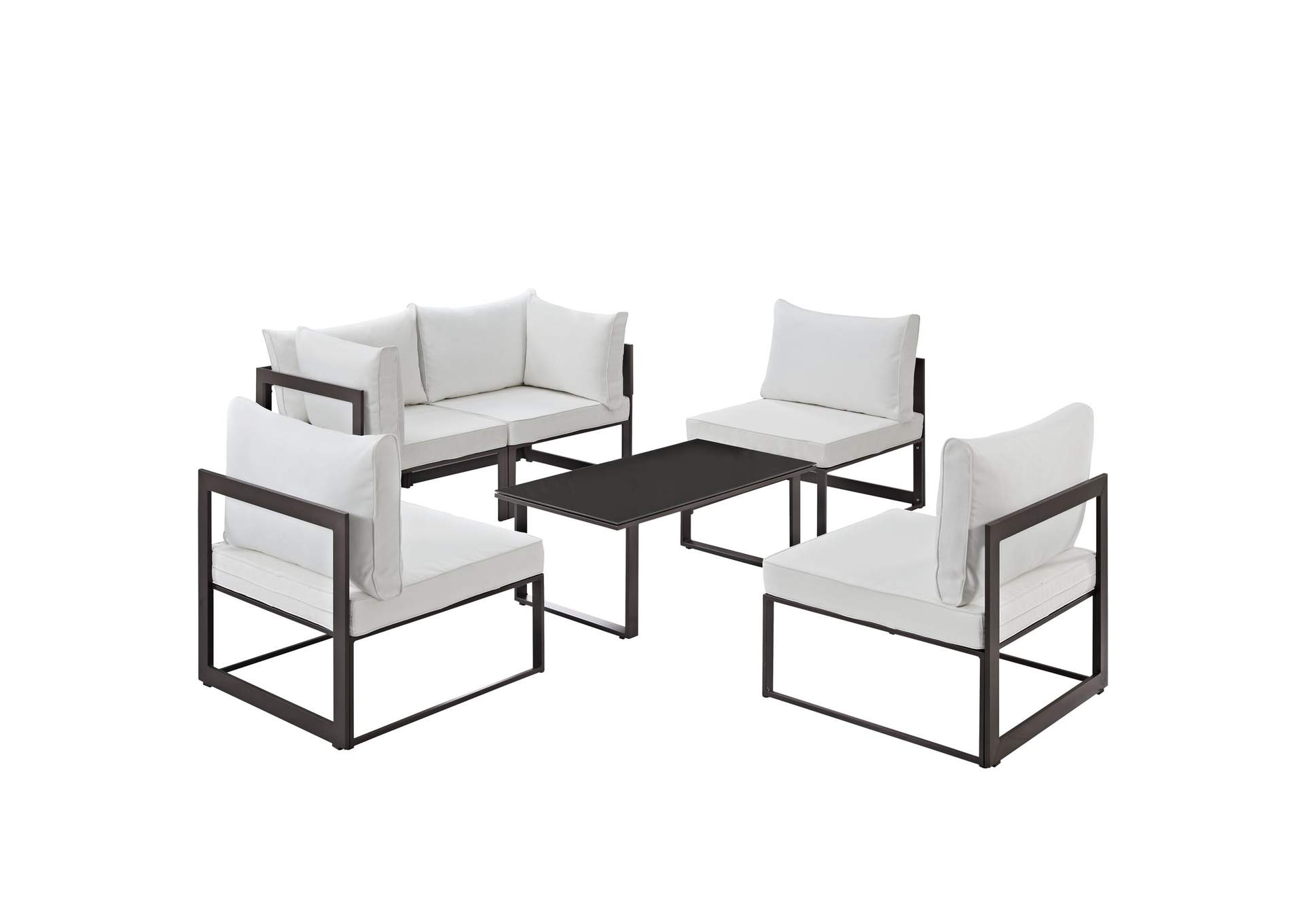 Fortuna Brown White 6 Piece Outdoor Patio Sectional Sofa Set,Modway