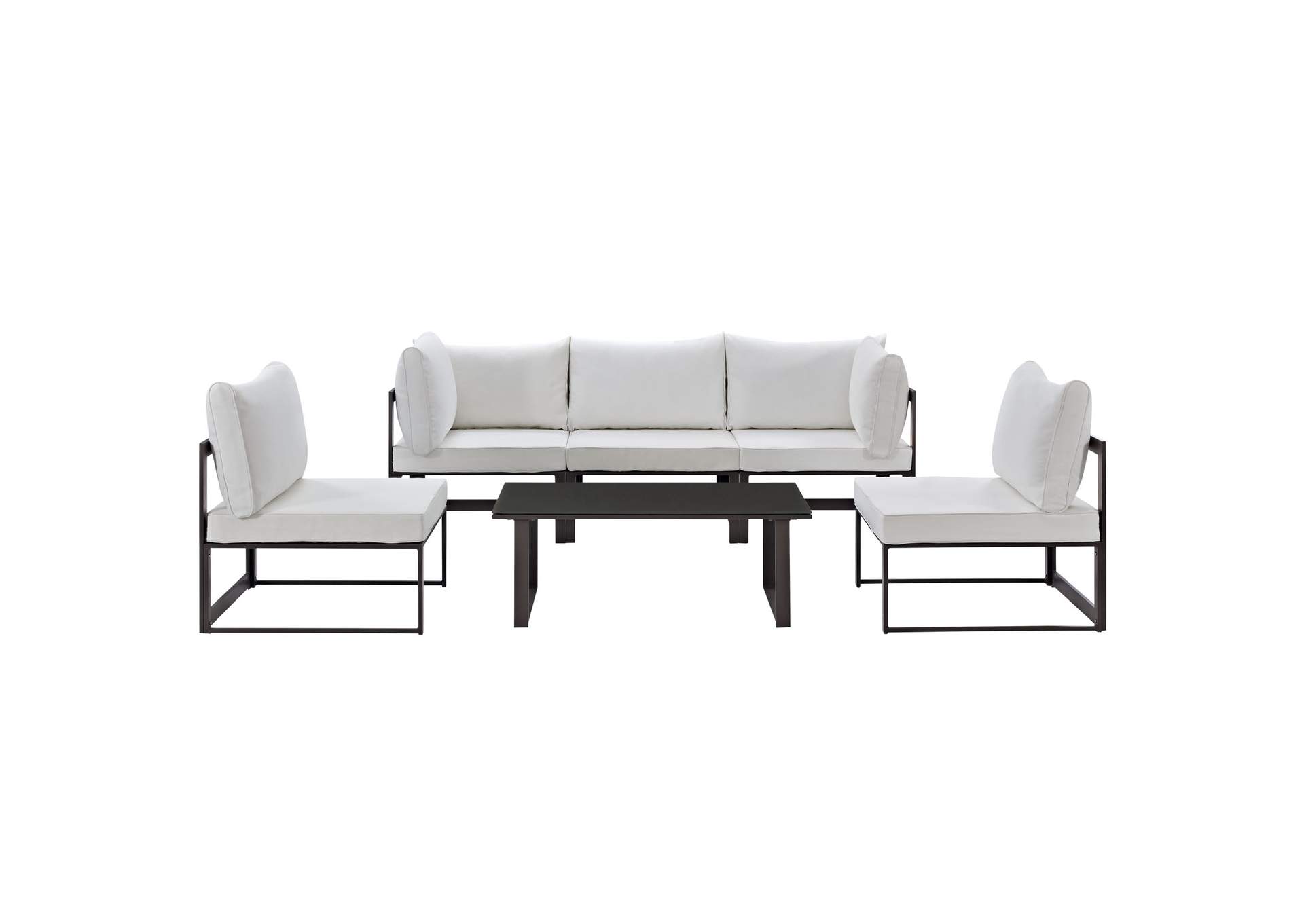 Fortuna Brown White 6 Piece Outdoor Patio Sectional Sofa Set,Modway