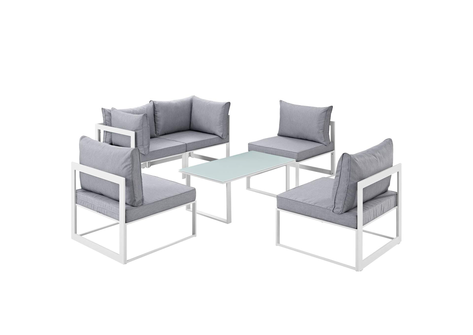 Fortuna White Gray 6 Piece Outdoor Patio Sectional Sofa Set,Modway