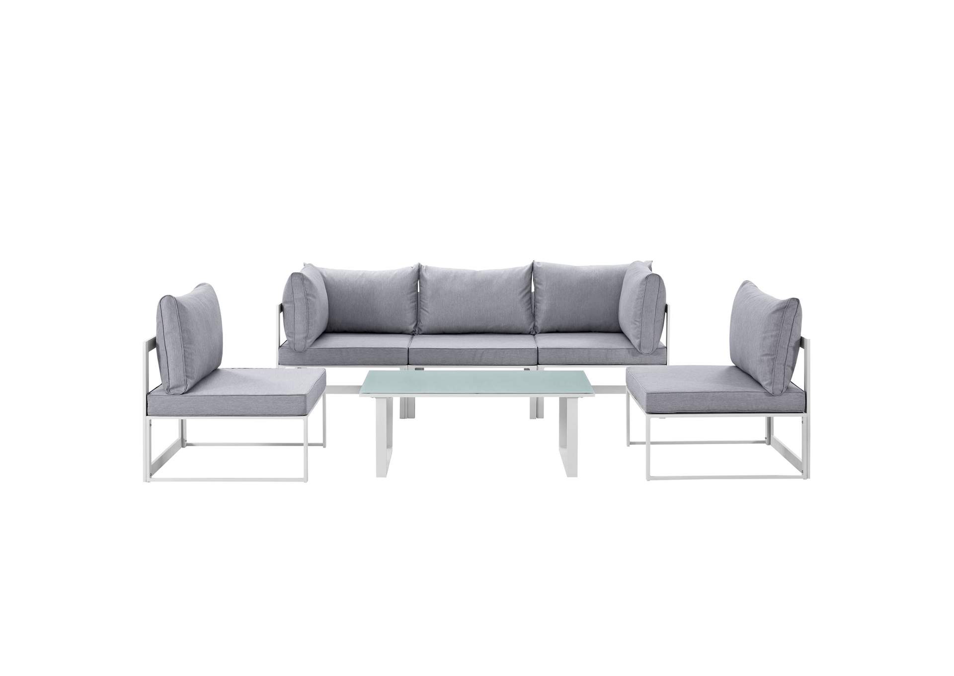 Fortuna White Gray 6 Piece Outdoor Patio Sectional Sofa Set,Modway