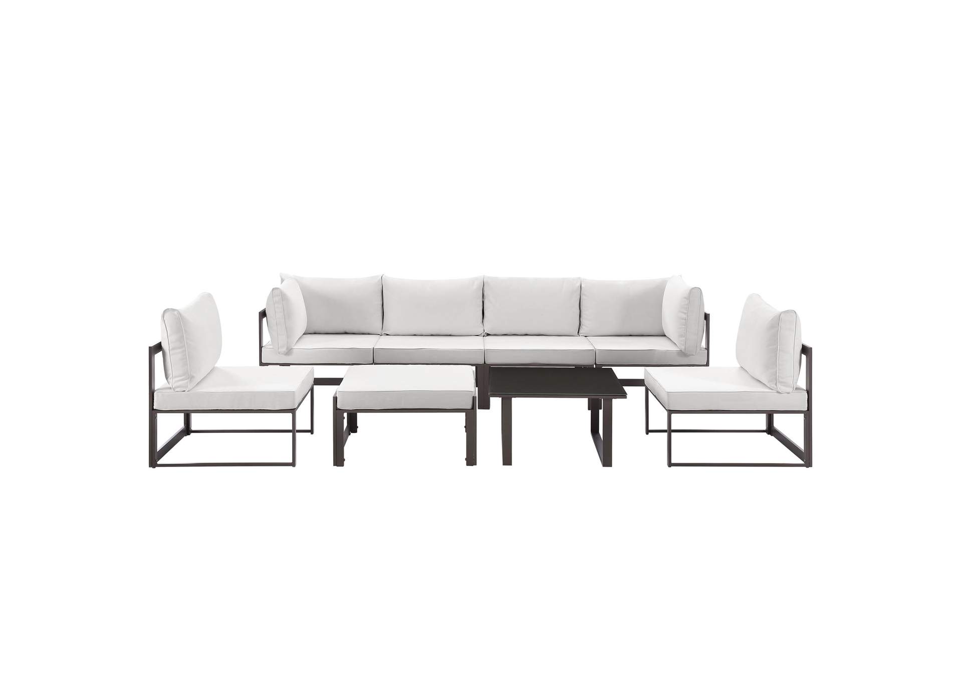 Fortuna Brown White 8 Piece Outdoor Patio Sectional Sofa Set,Modway