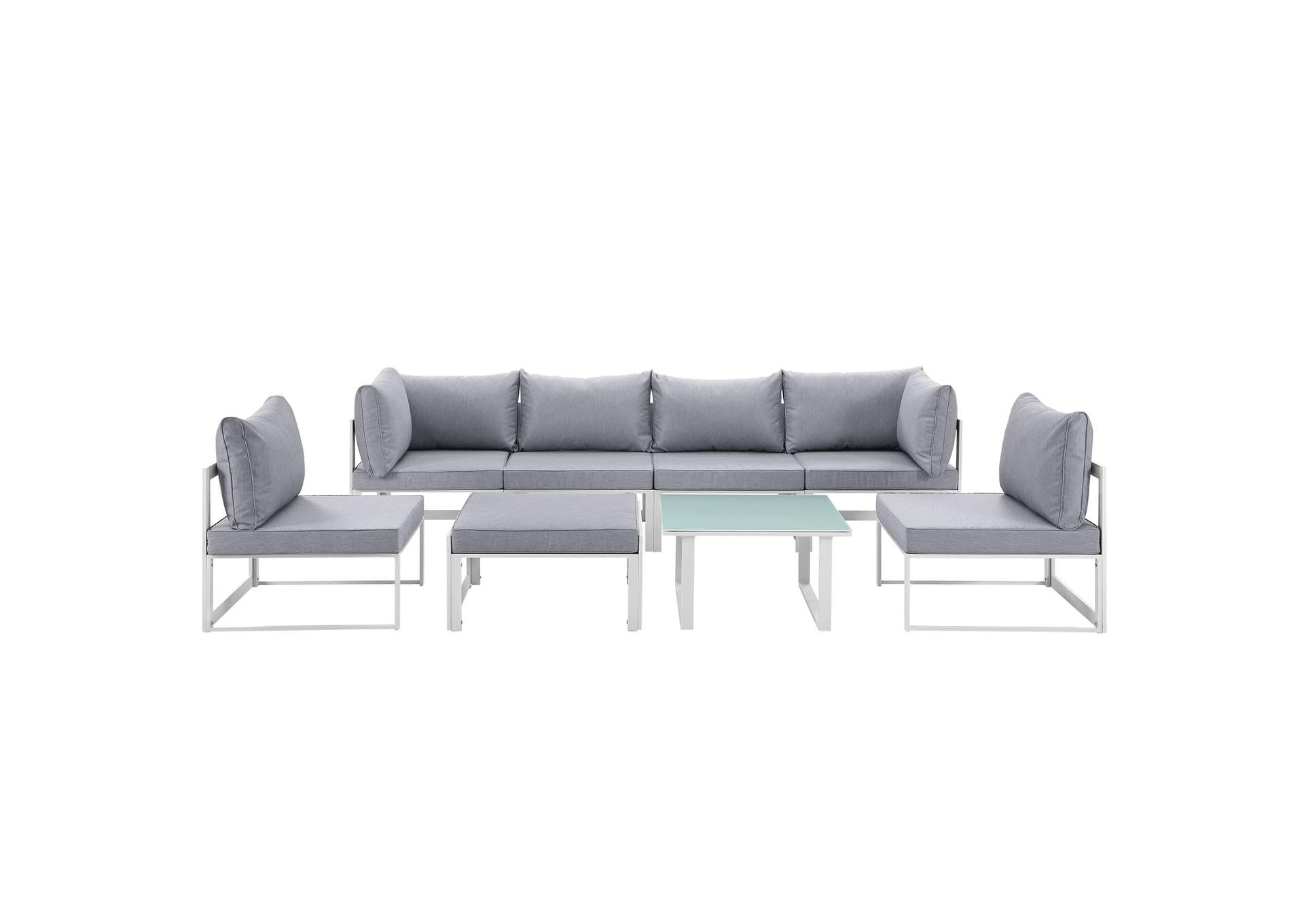 Fortuna White Gray 8 Piece Outdoor Patio Sectional Sofa Set,Modway