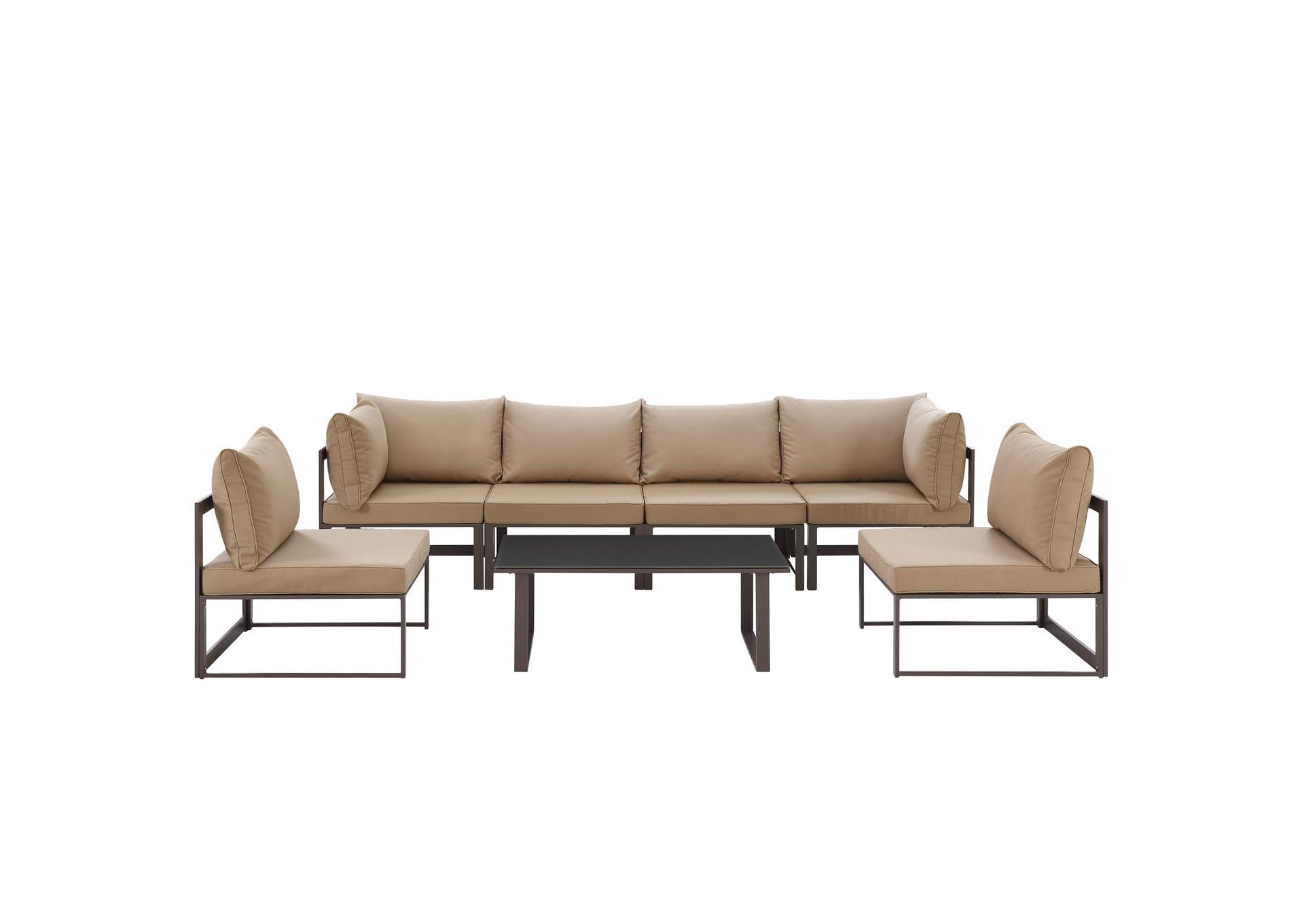 Fortuna Brown Mocha 7 Piece Outdoor Patio Sectional Sofa Set,Modway