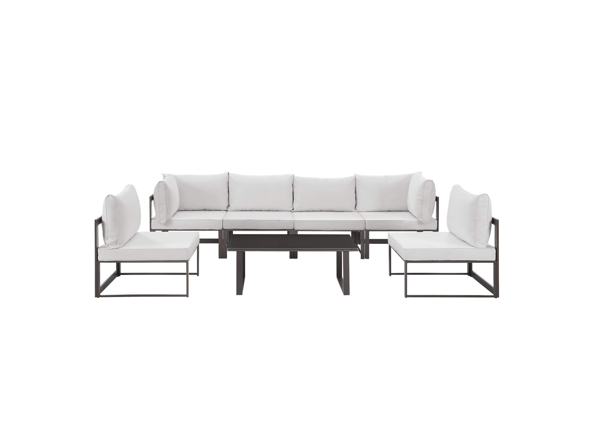 Fortuna Brown White 7 Piece Outdoor Patio Sectional Sofa Set,Modway