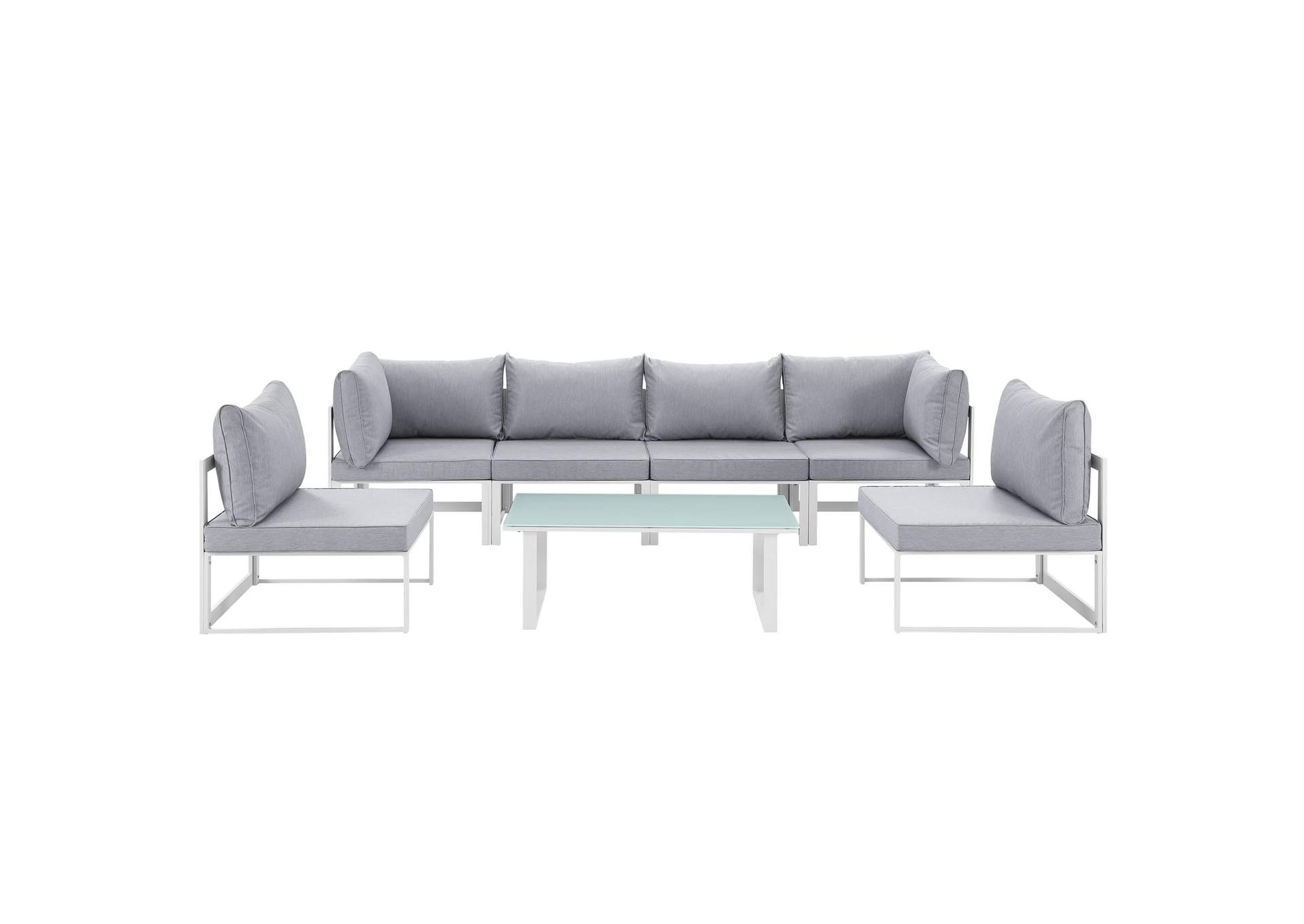 Fortuna White Gray 7 Piece Outdoor Patio Sectional Sofa Set,Modway