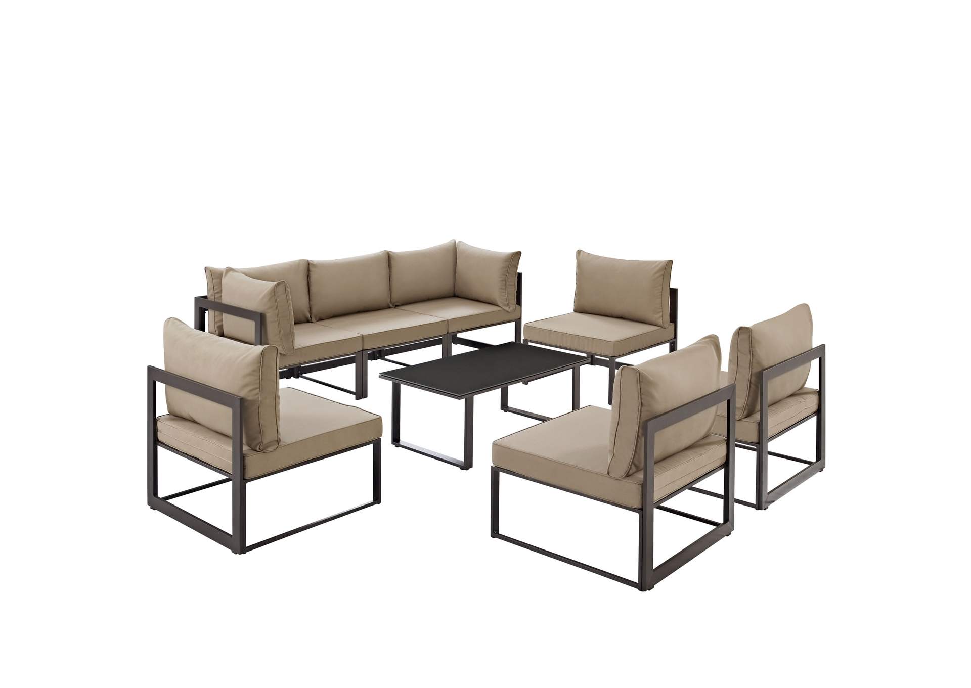 Fortuna Brown Mocha 8 Piece Outdoor Patio Sectional Sofa Set,Modway