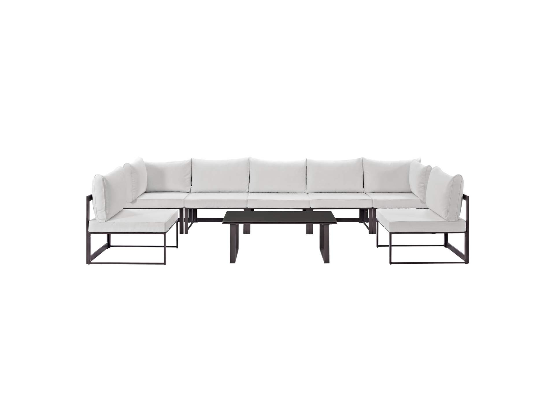 Fortuna Brown White 8 Piece Outdoor Patio Sectional Sofa Set,Modway