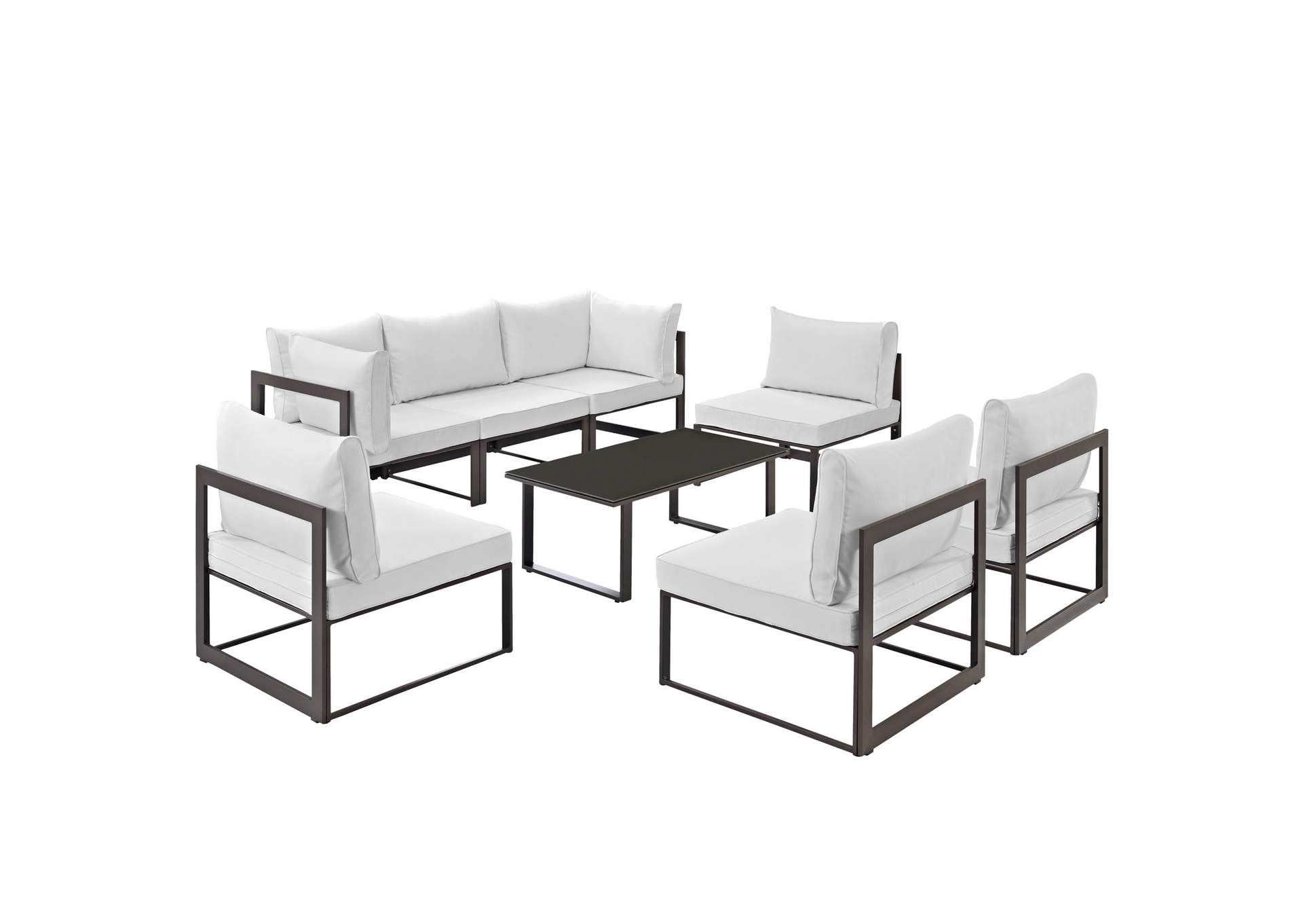 Fortuna Brown White 8 Piece Outdoor Patio Sectional Sofa Set,Modway