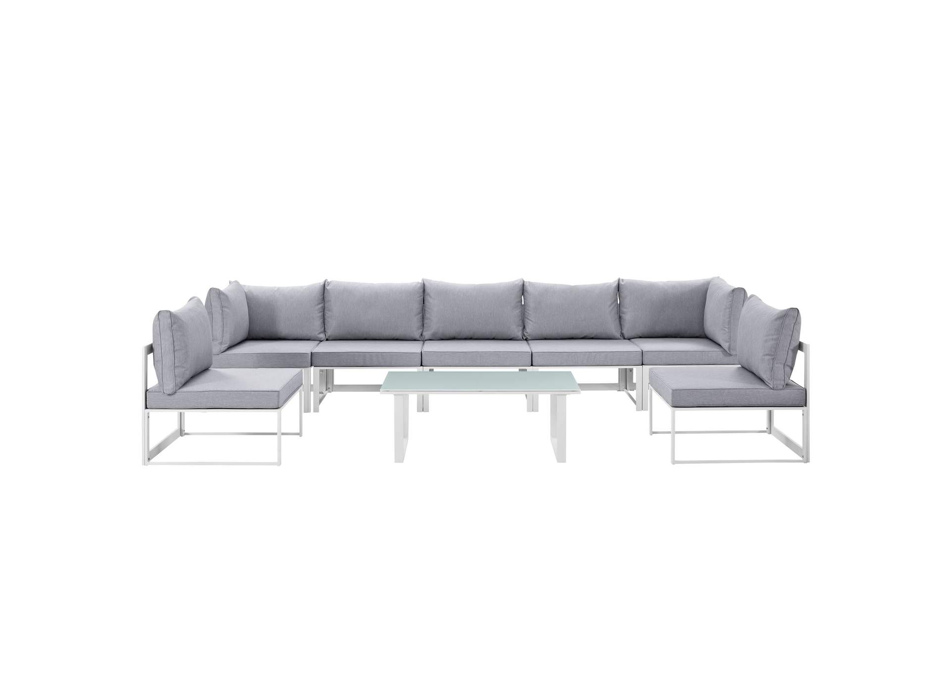 Fortuna White Gray 8 Piece Outdoor Patio Sectional Sofa Set,Modway