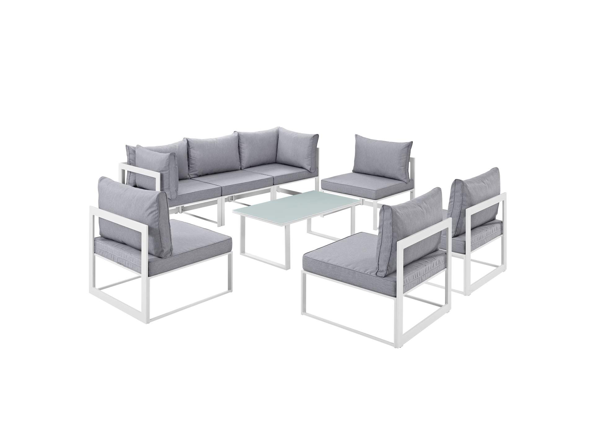 Fortuna White Gray 8 Piece Outdoor Patio Sectional Sofa Set,Modway