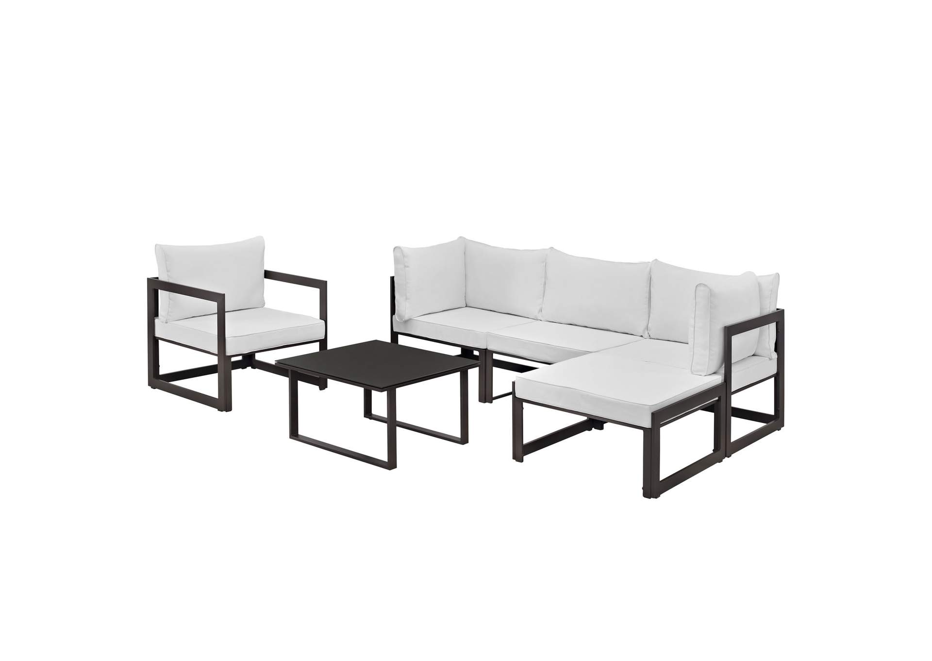 Fortuna Brown White 6 Piece Outdoor Patio Sectional Sofa Set,Modway