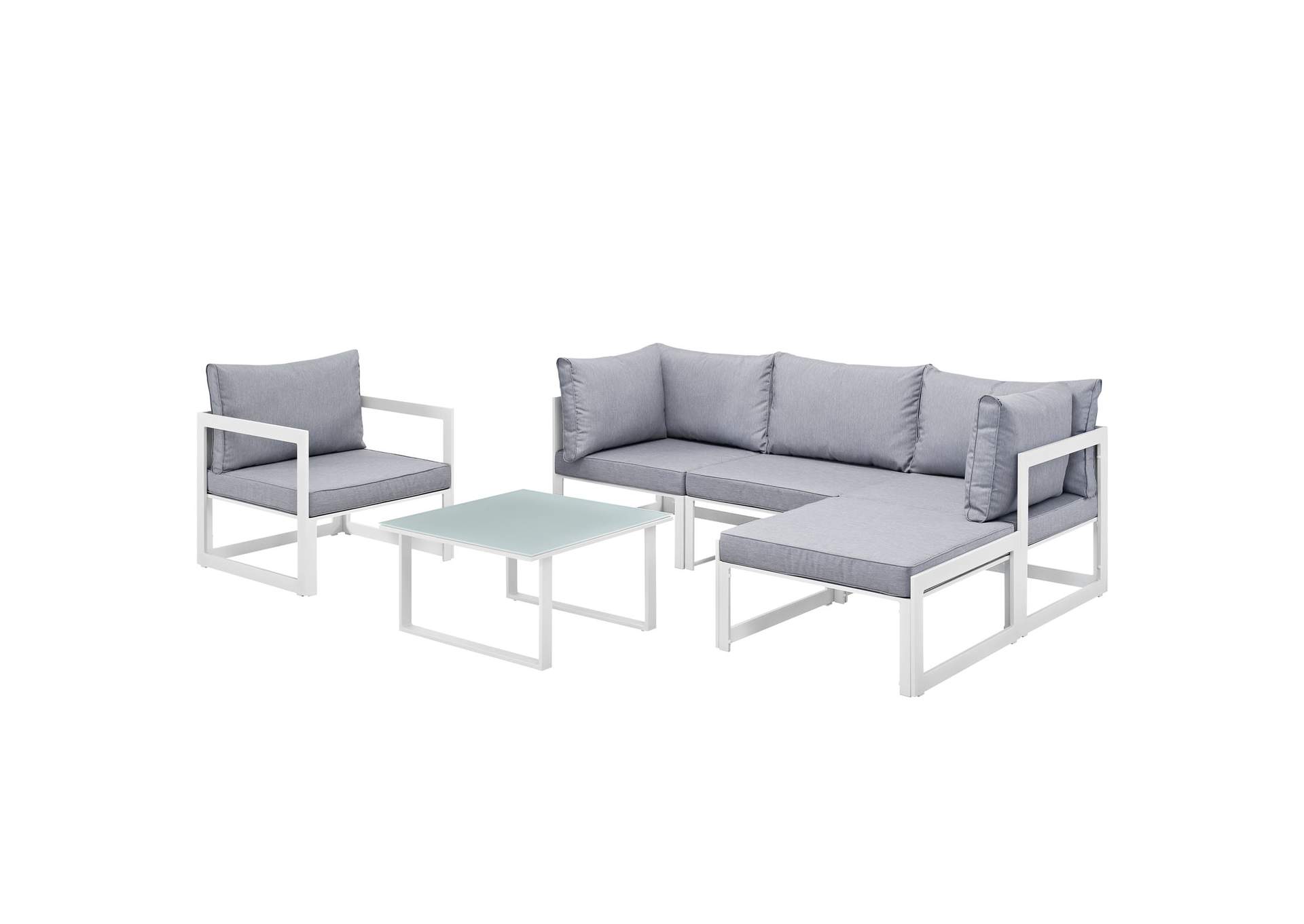 Fortuna White Gray 6 Piece Outdoor Patio Sectional Sofa Set,Modway