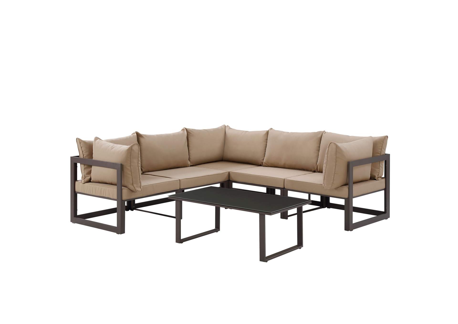 Fortuna Brown Mocha 6 Piece Outdoor Patio Sectional Sofa Set,Modway