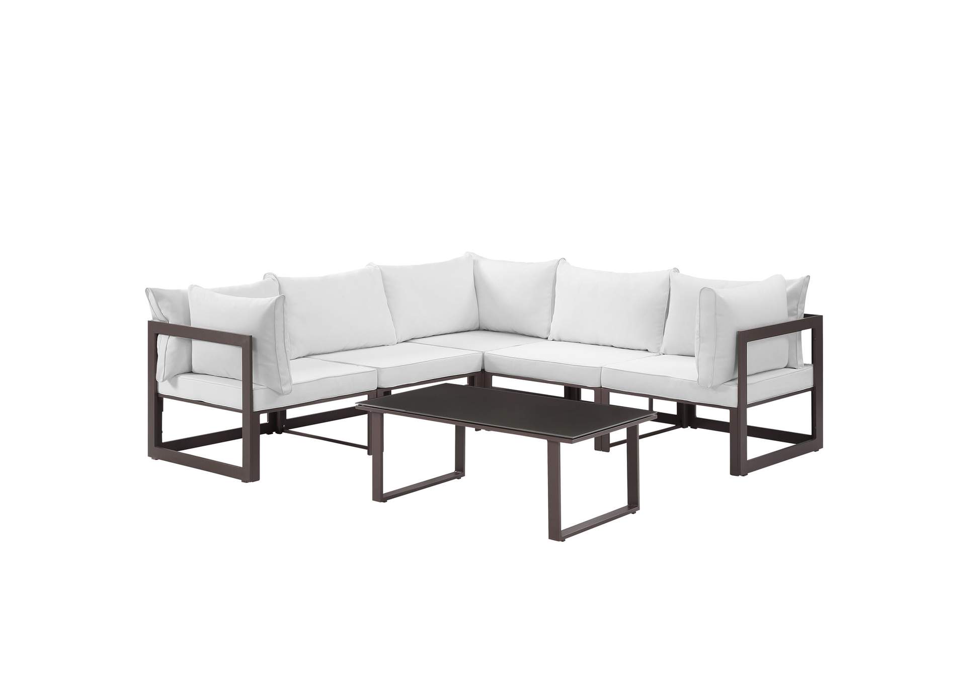 Fortuna Brown White 6 Piece Outdoor Patio Sectional Sofa Set,Modway