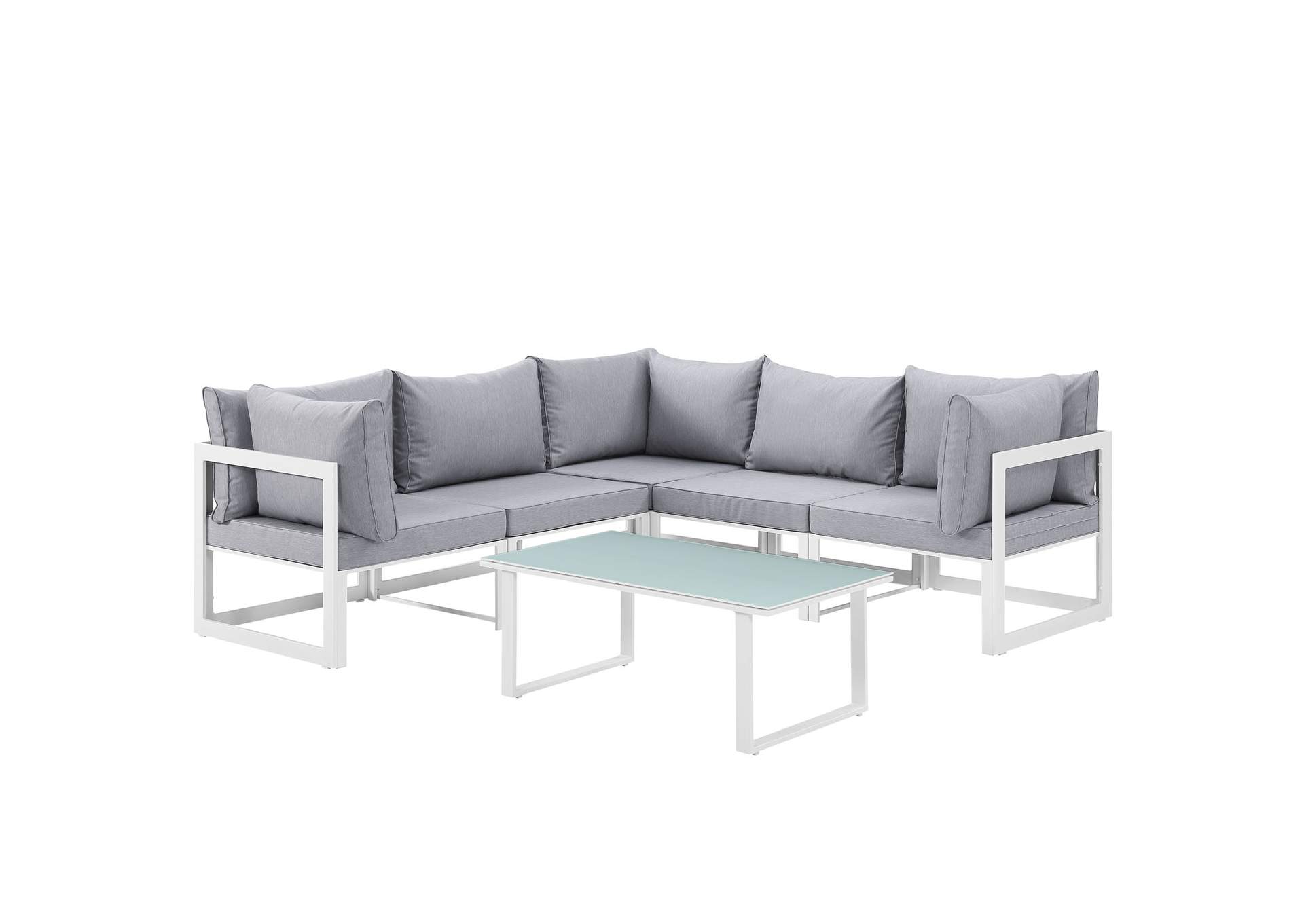 Fortuna White Gray 6 Piece Outdoor Patio Sectional Sofa Set,Modway