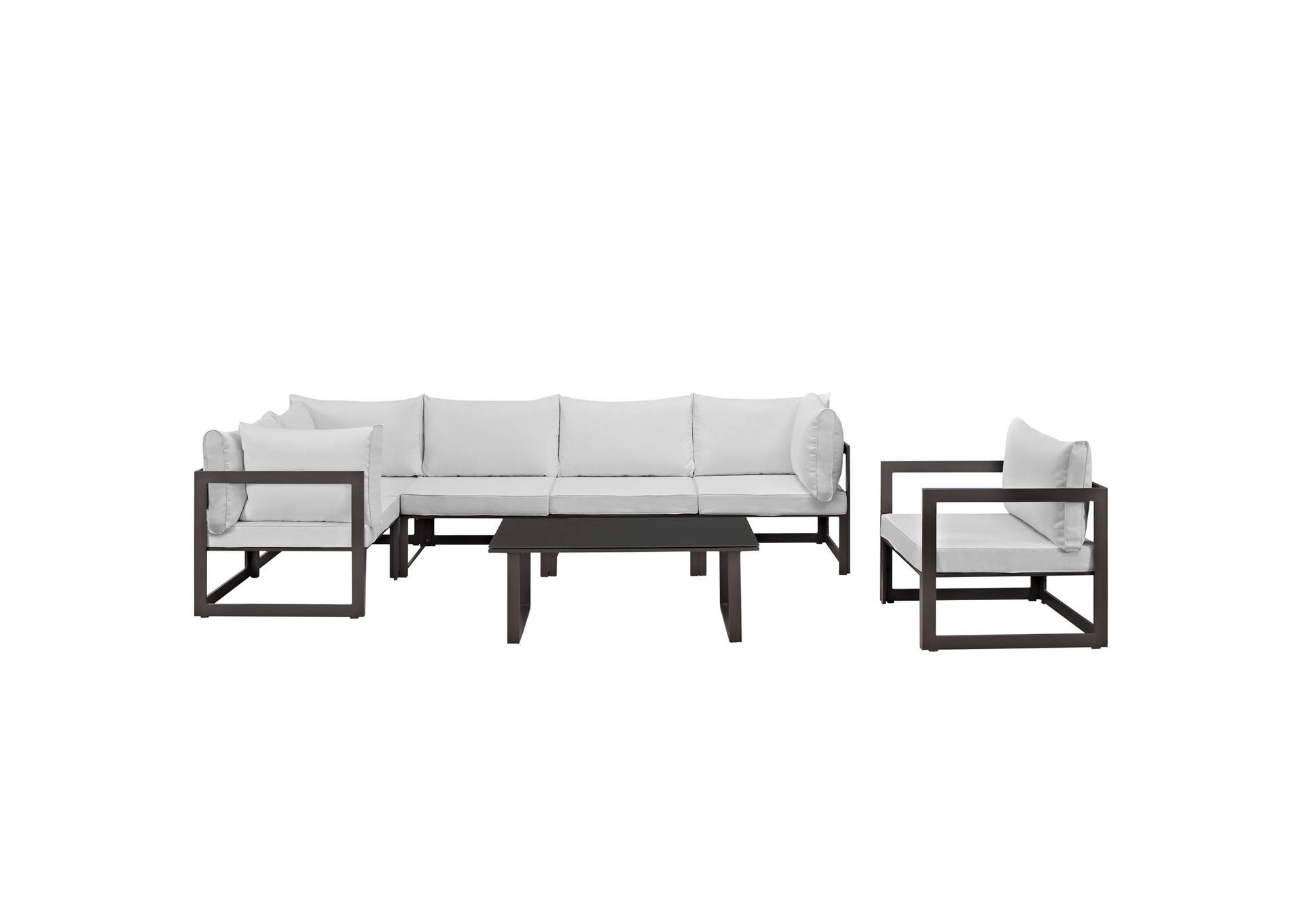 Fortuna Brown White 7 Piece Outdoor Patio Sectional Sofa Set,Modway