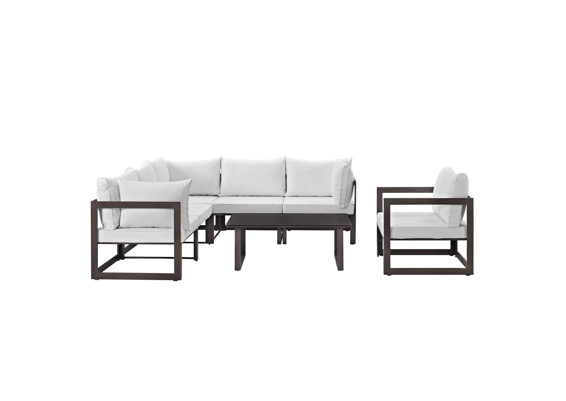 Fortuna Brown White 7 Piece Outdoor Patio Sectional Sofa Set,Modway