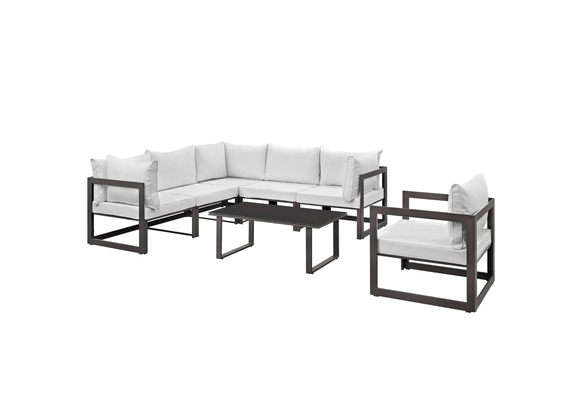 Fortuna Brown White 7 Piece Outdoor Patio Sectional Sofa Set,Modway