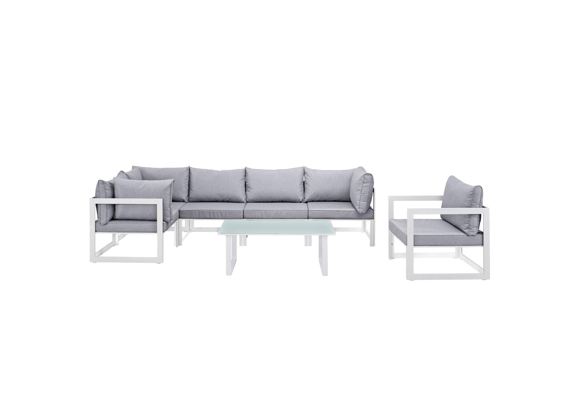 Fortuna White Gray 7 Piece Outdoor Patio Sectional Sofa Set,Modway