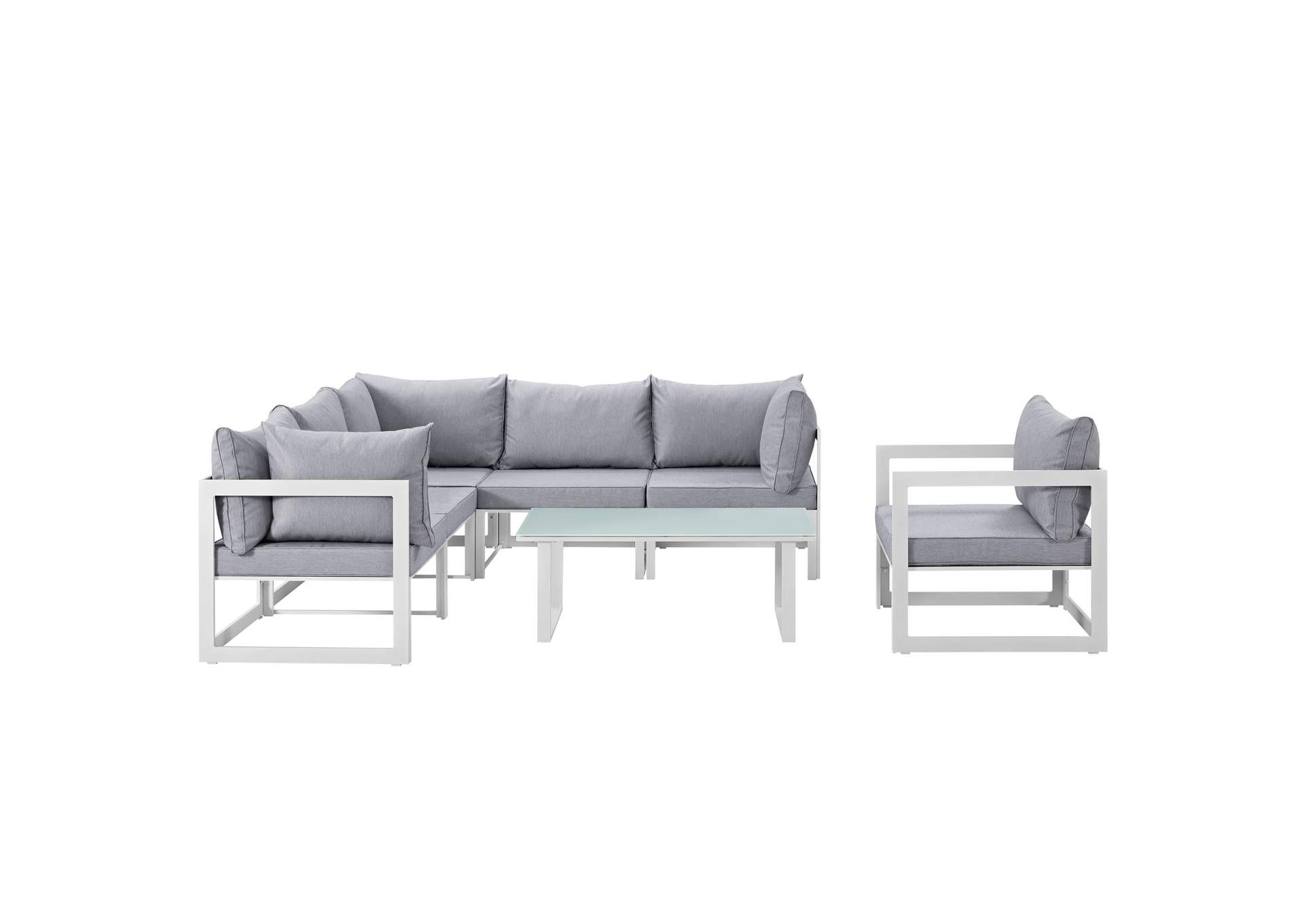 Fortuna White Gray 7 Piece Outdoor Patio Sectional Sofa Set,Modway