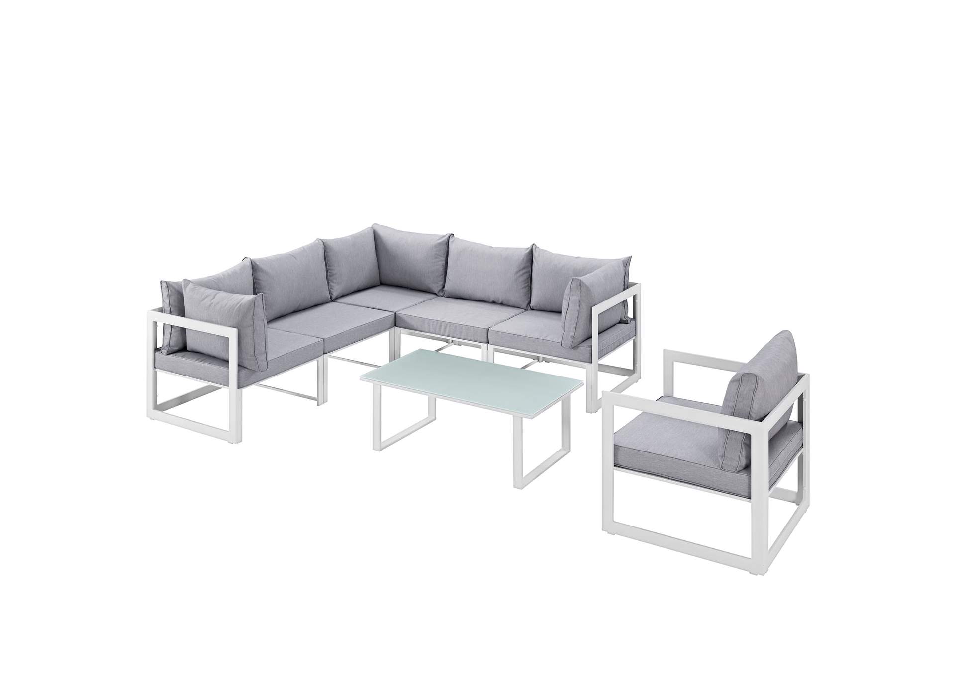 Fortuna White Gray 7 Piece Outdoor Patio Sectional Sofa Set,Modway