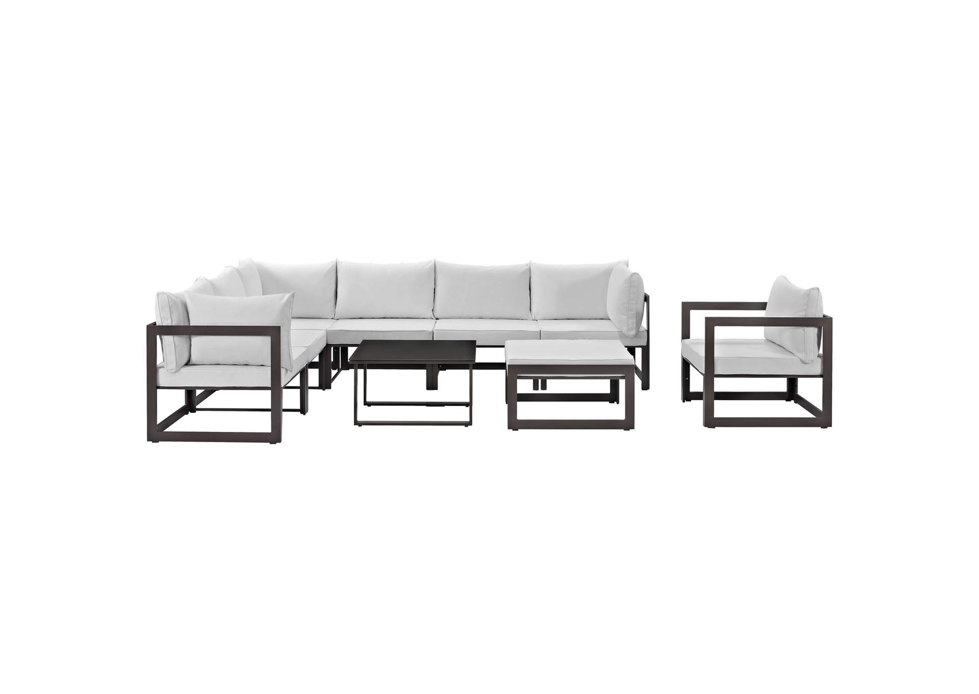 Fortuna Brown White 9 Piece Outdoor Patio Sectional Sofa Set,Modway