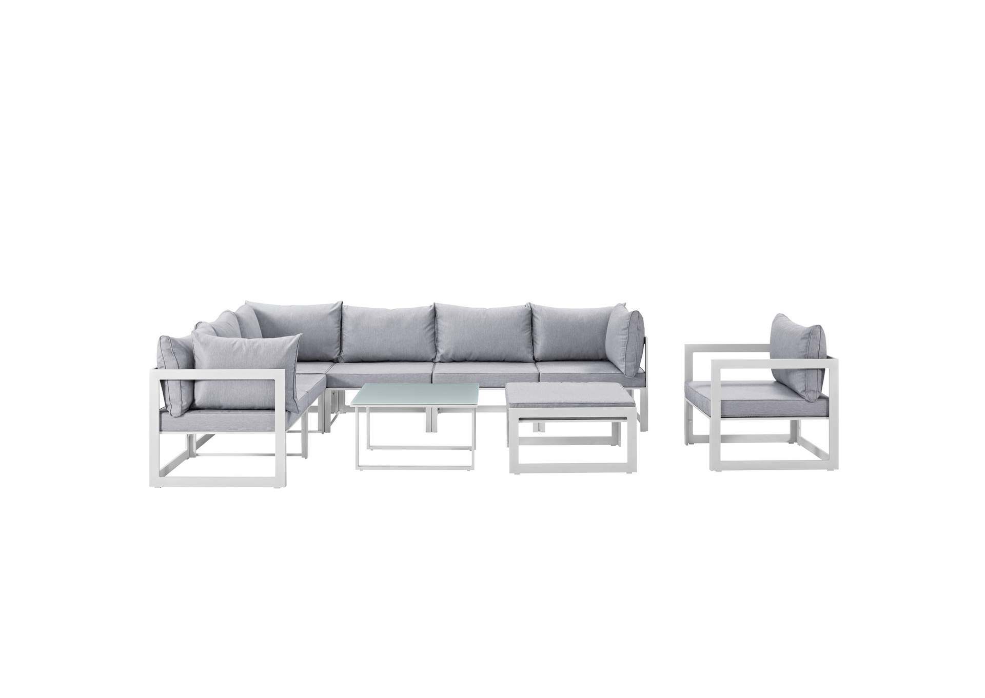 Fortuna White Gray 9 Piece Outdoor Patio Sectional Sofa Set,Modway