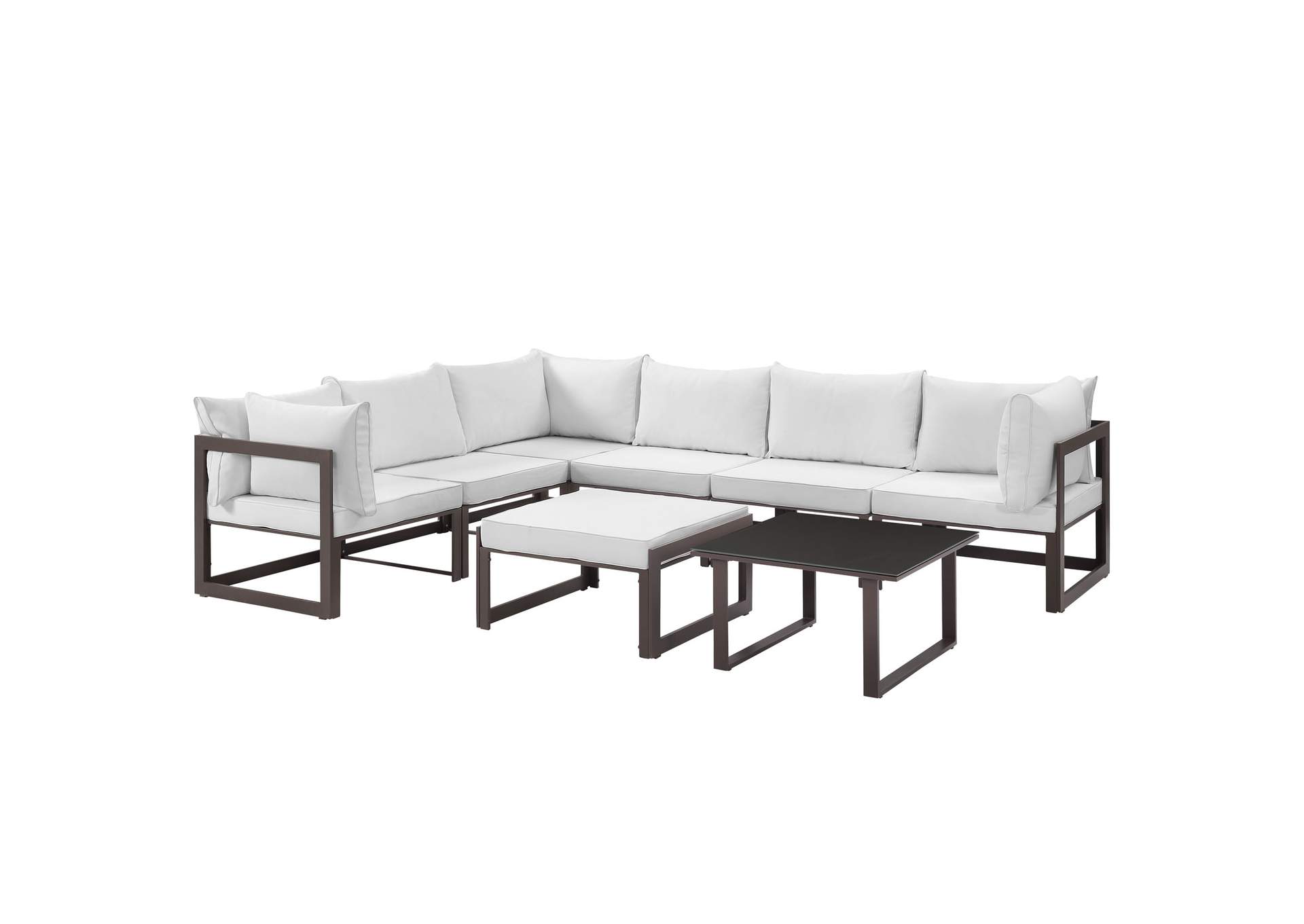 Fortuna Brown White 8 Piece Outdoor Patio Sectional Sofa Set,Modway