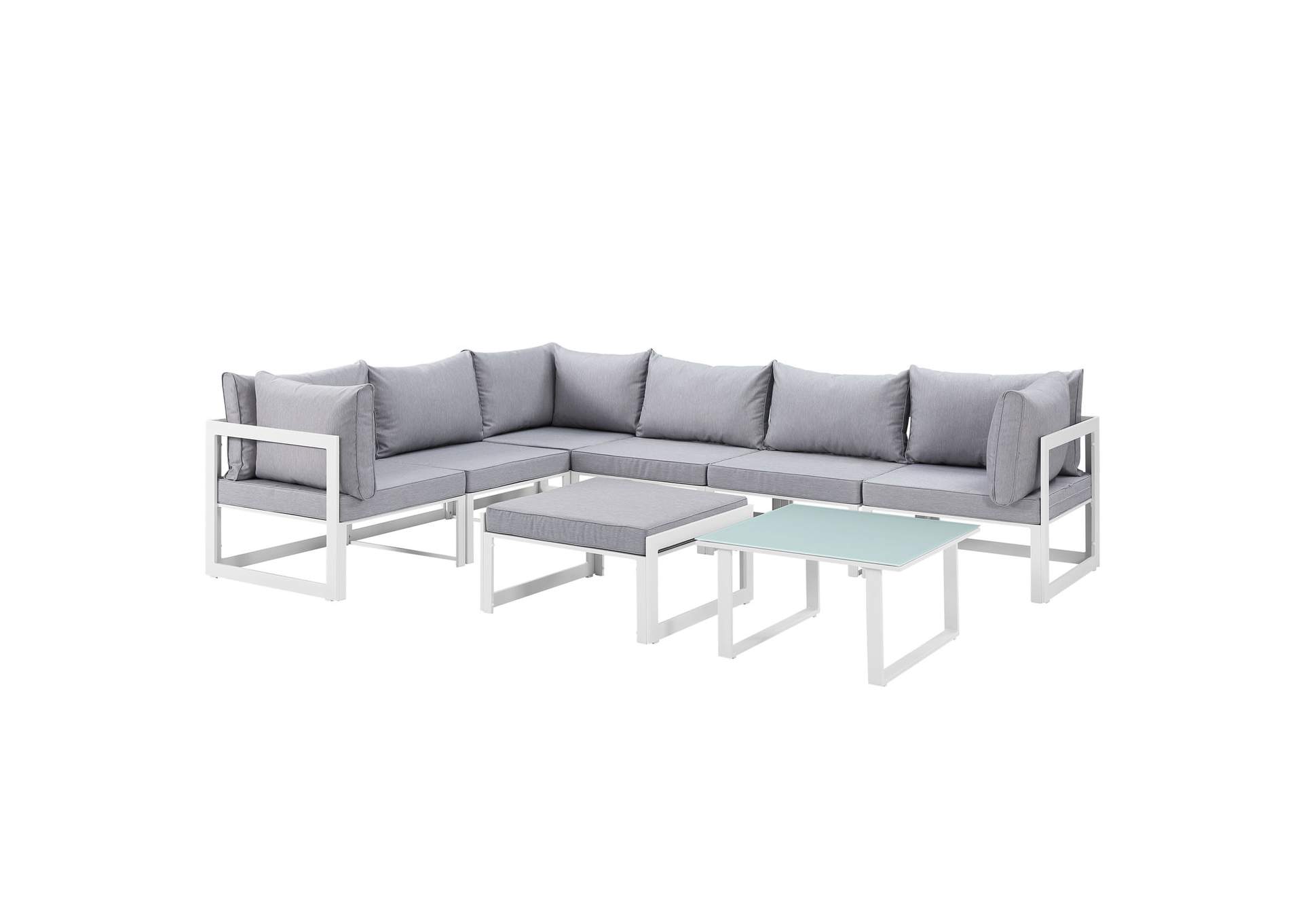 Fortuna White Gray 8 Piece Outdoor Patio Sectional Sofa Set,Modway