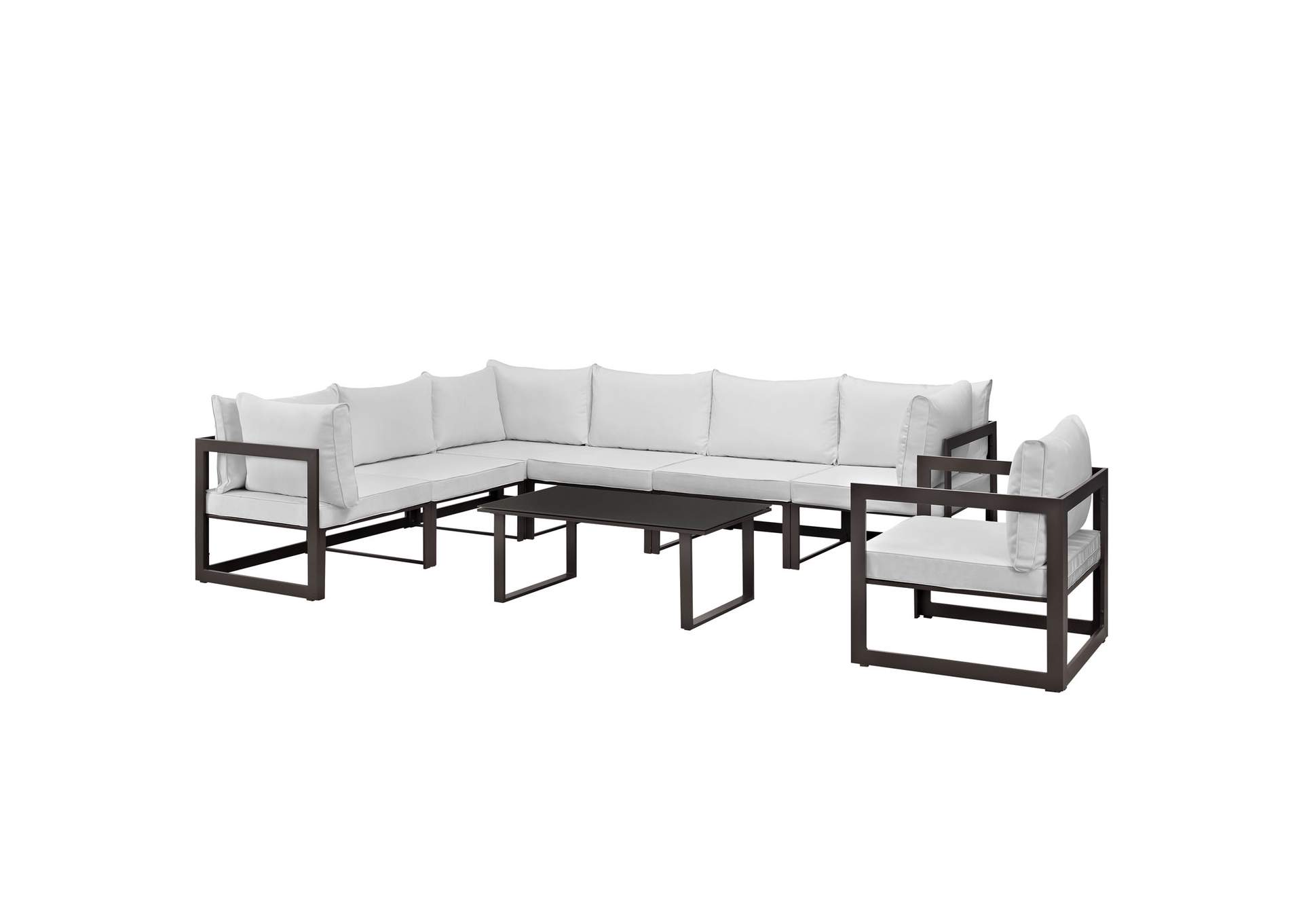 Fortuna Brown White 8 Piece Outdoor Patio Sectional Sofa Set,Modway