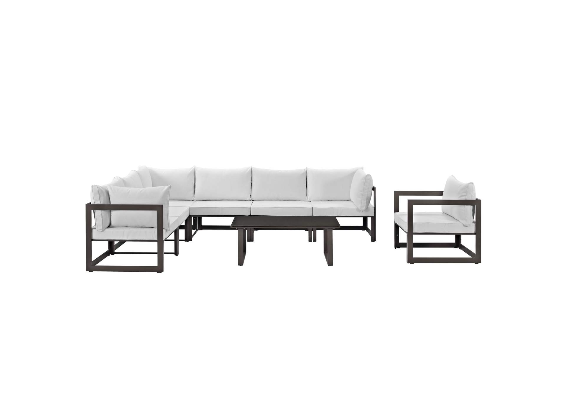 Fortuna Brown White 8 Piece Outdoor Patio Sectional Sofa Set,Modway