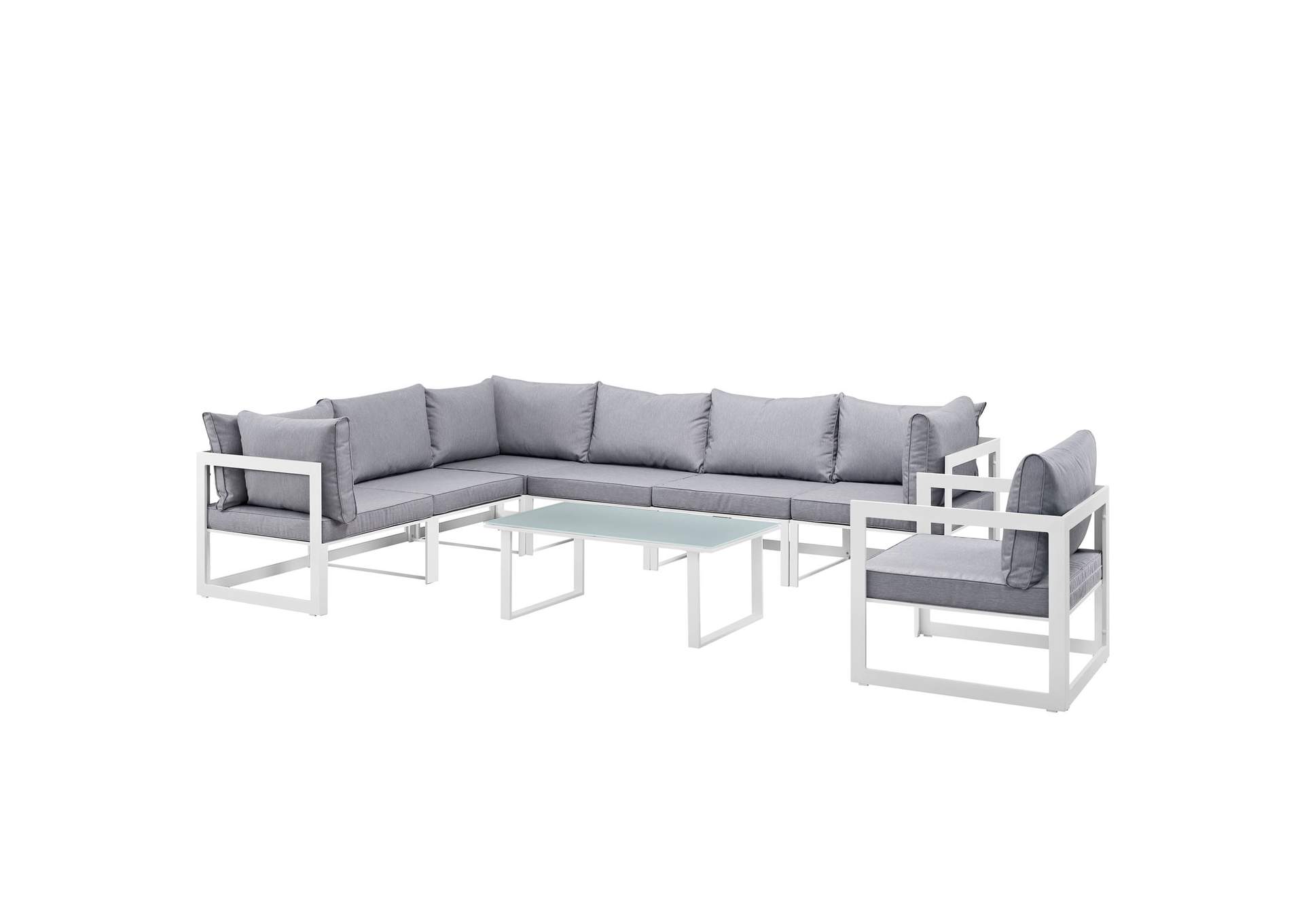 Fortuna White Gray 8 Piece Outdoor Patio Sectional Sofa Set,Modway