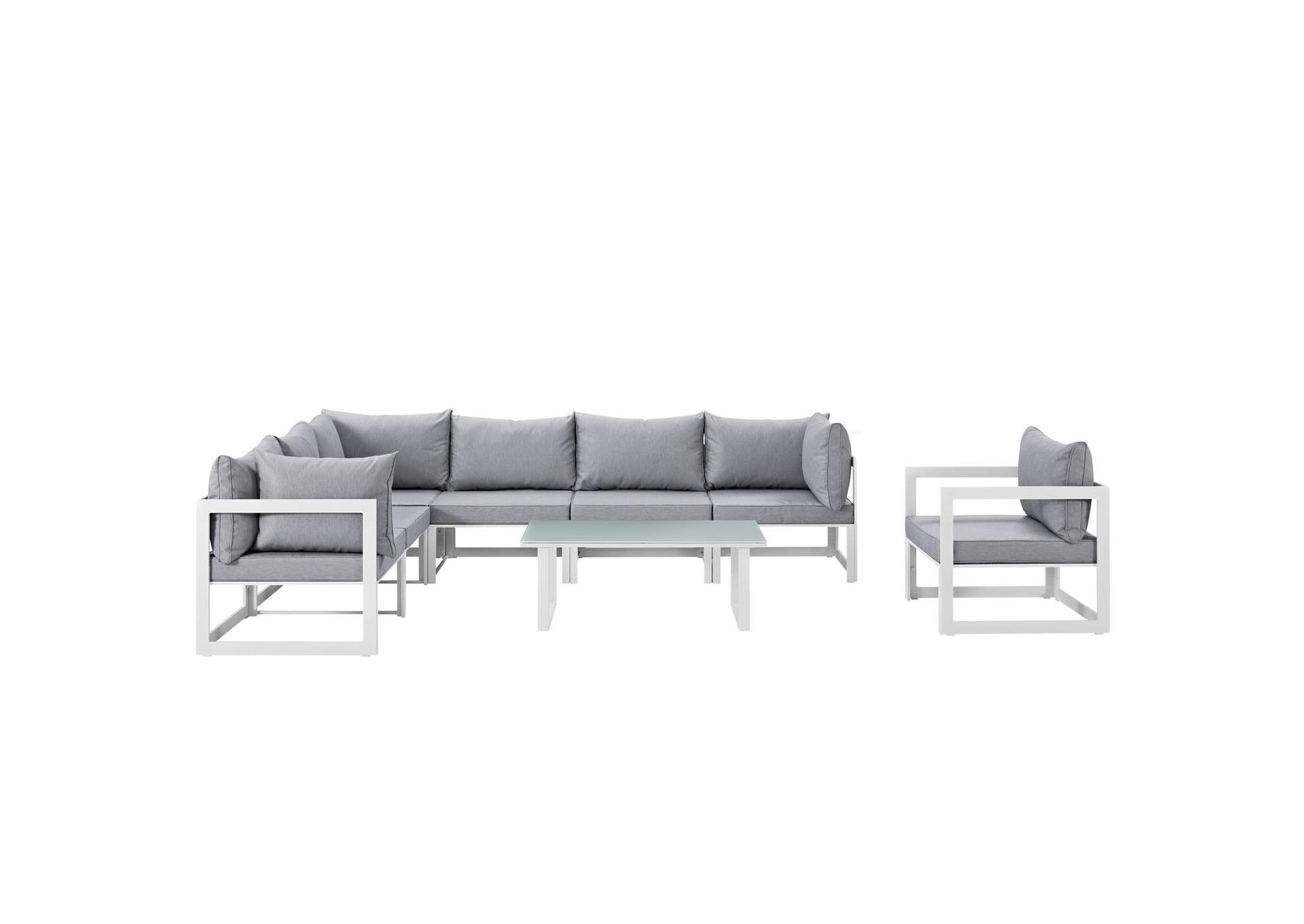 Fortuna White Gray 8 Piece Outdoor Patio Sectional Sofa Set,Modway