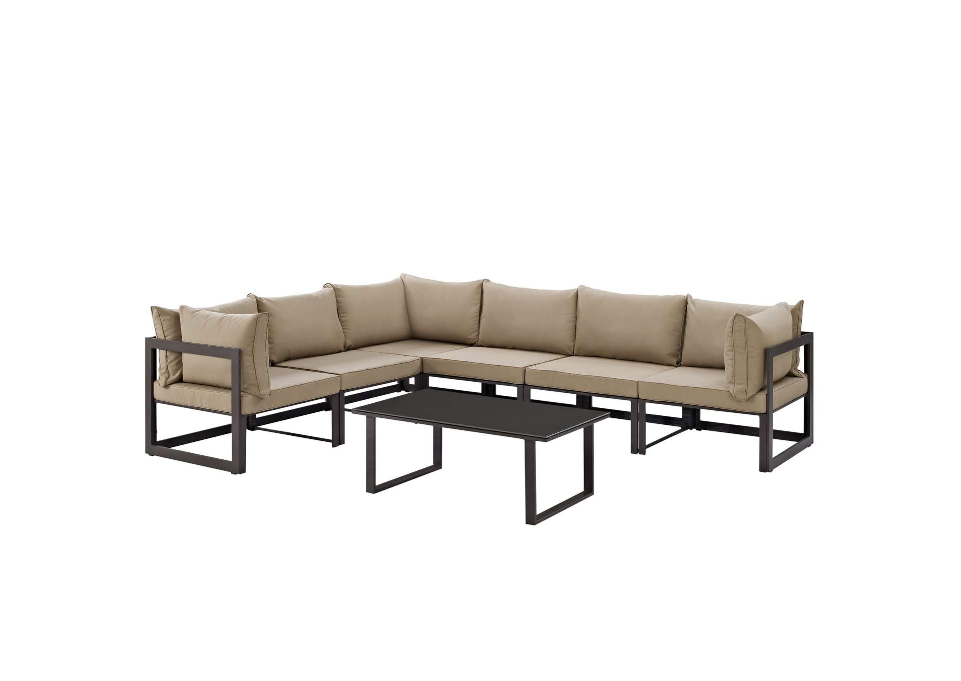 Fortuna Brown Mocha 7 Piece Outdoor Patio Sectional Sofa Set,Modway