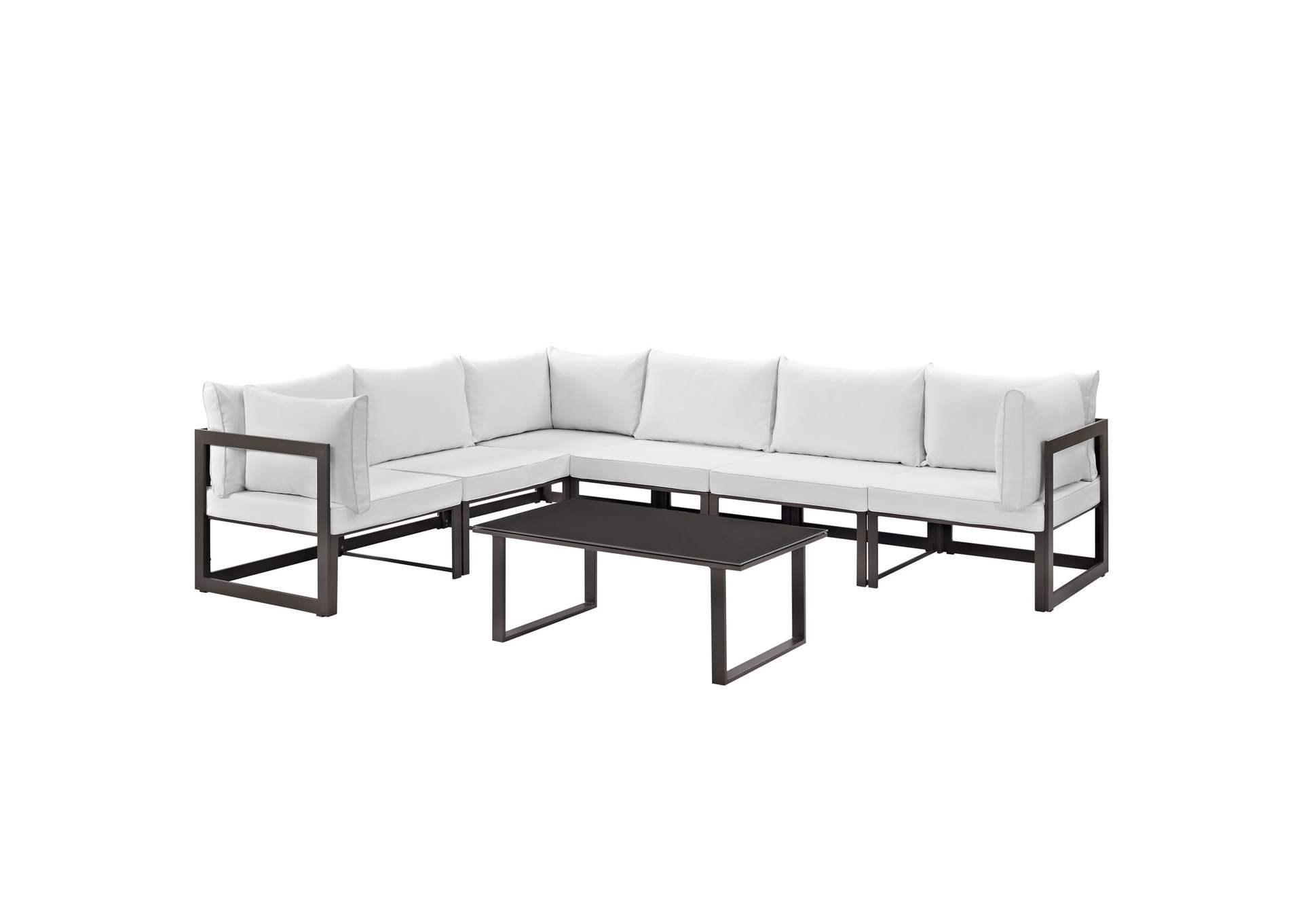 Fortuna Brown White 7 Piece Outdoor Patio Sectional Sofa Set,Modway