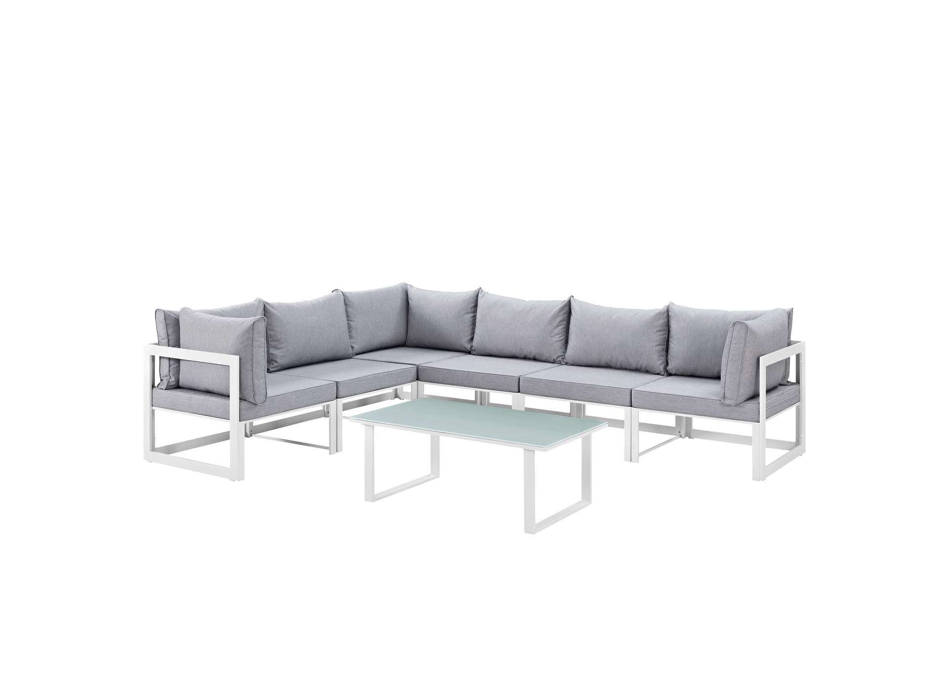 Fortuna White Gray 7 Piece Outdoor Patio Sectional Sofa Set,Modway