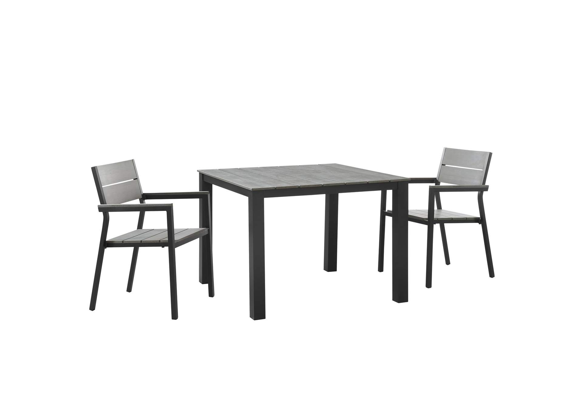 Brown Gray Maine 3 Piece Outdoor Patio Dining Set,Modway