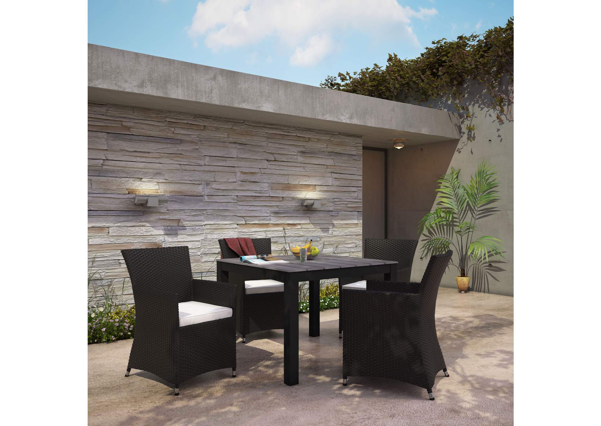 Brown White Junction 5 Piece Outdoor Patio Dining Set,Modway