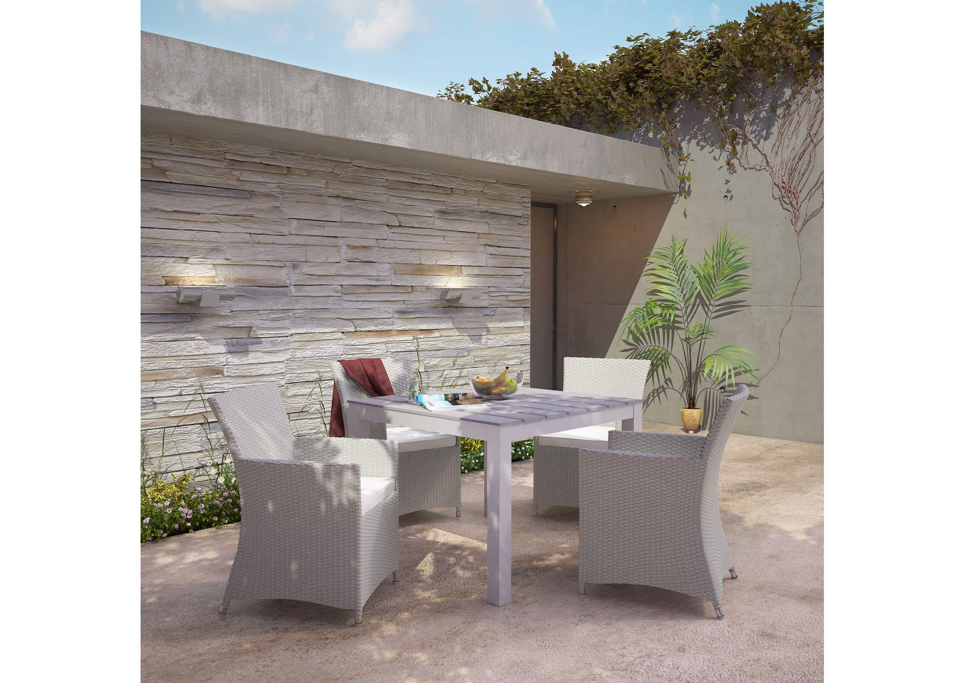 Gray White Junction 5 Piece Outdoor Patio Dining Set,Modway