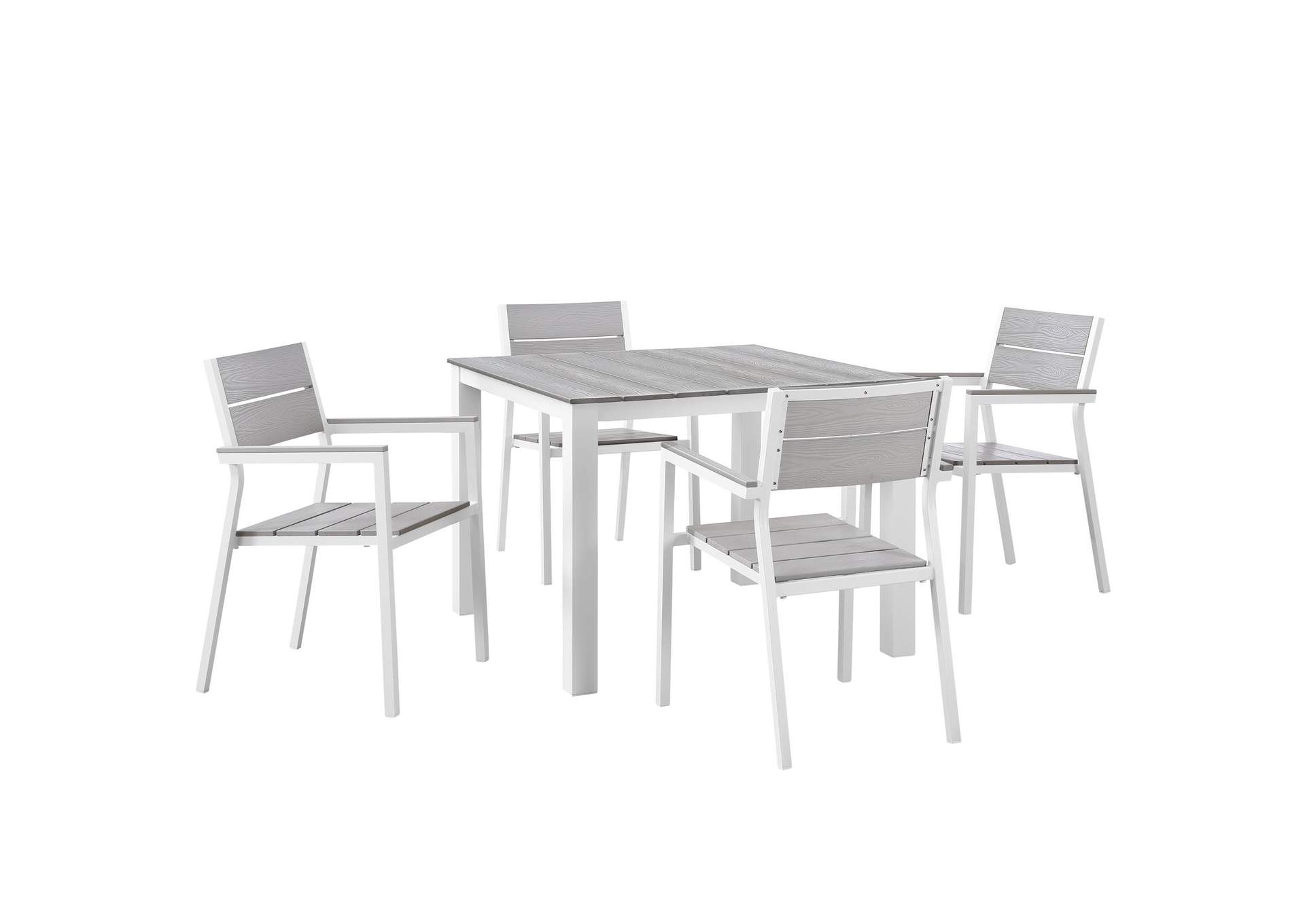 White Light Gray Maine 5 Piece Outdoor Patio Dining Set,Modway