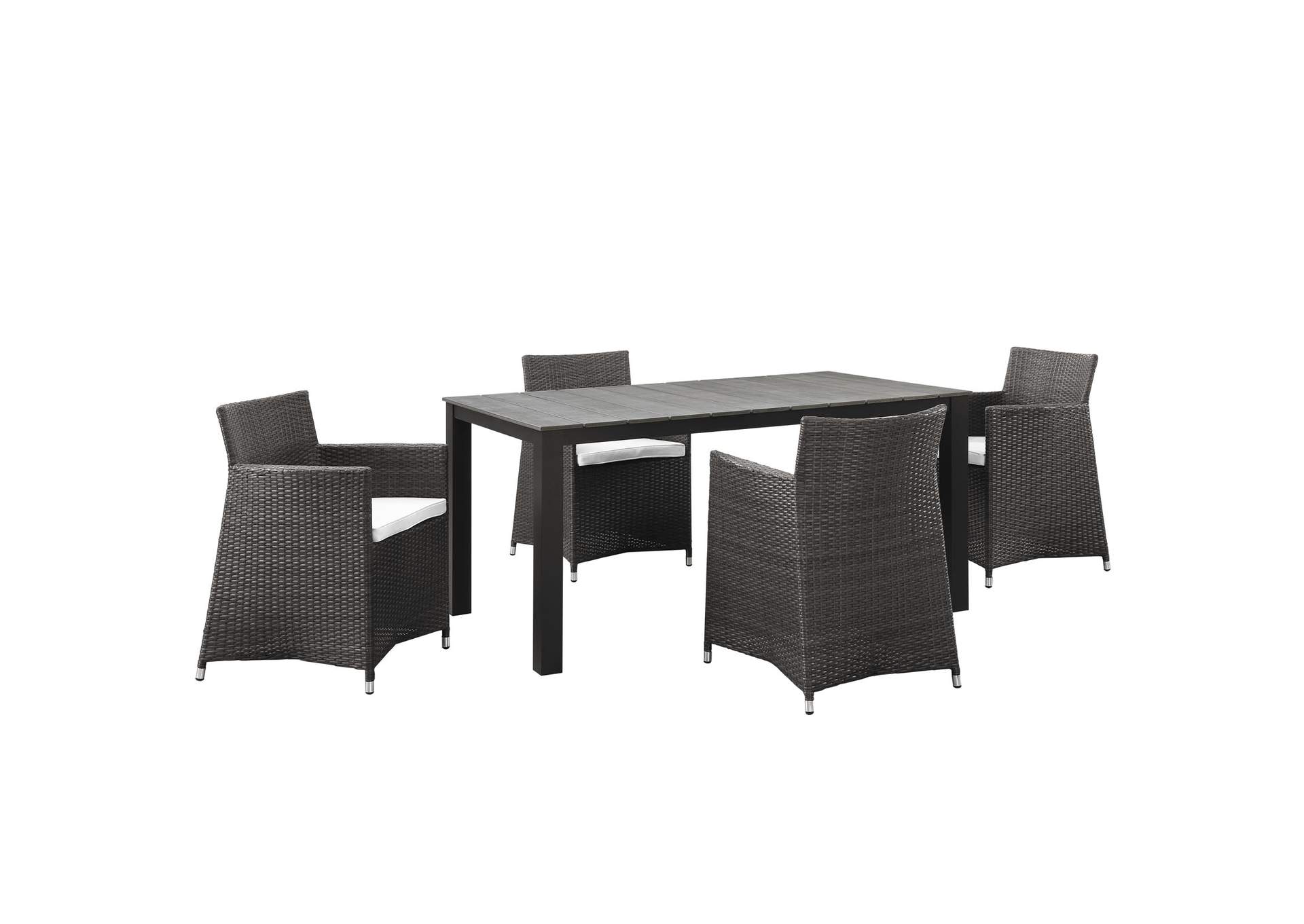 Brown White Junction 5 Piece Outdoor Patio Dining Set,Modway