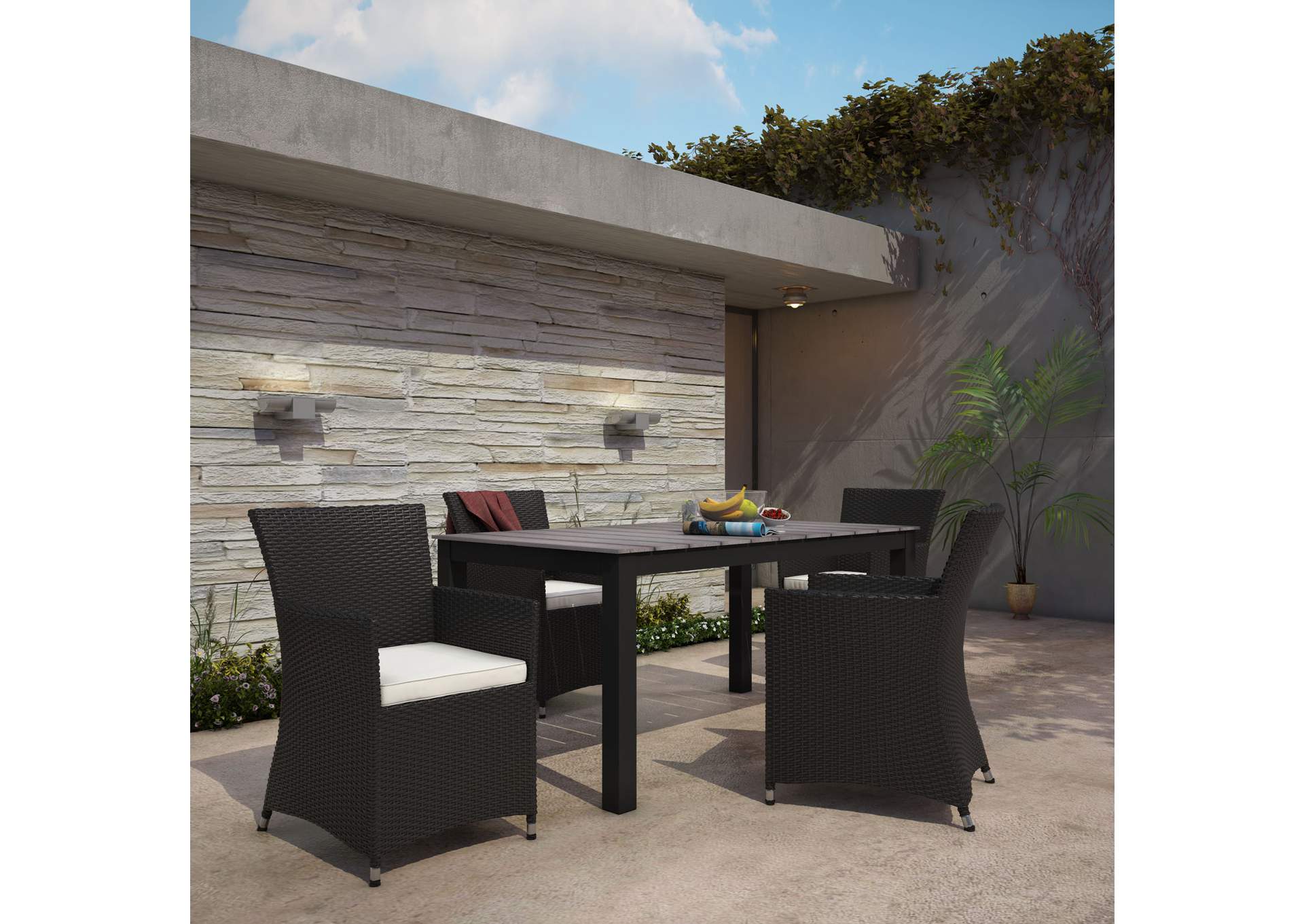 Brown White Junction 5 Piece Outdoor Patio Dining Set,Modway