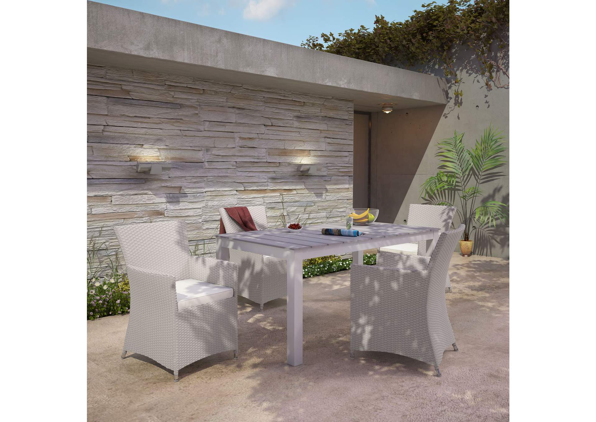 Gray White Junction 5 Piece Outdoor Patio Dining Set,Modway