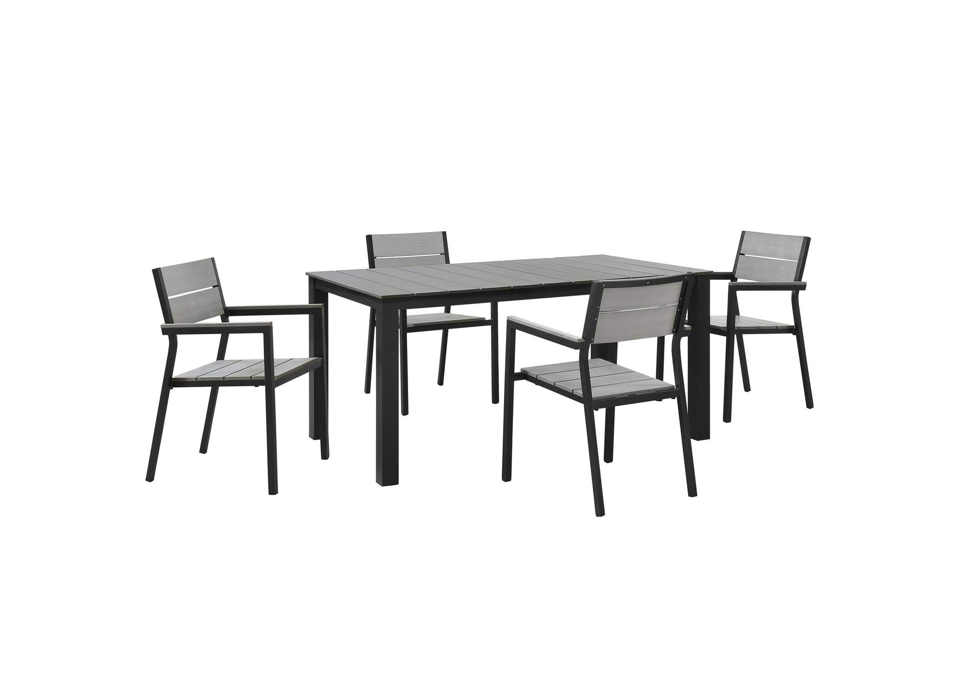 Brown Gray Maine 5 Piece Outdoor Patio Dining Set,Modway