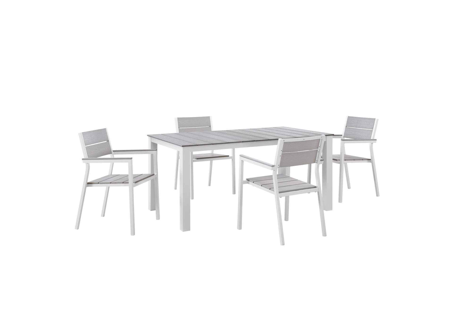 White Light Gray Maine 5 Piece Outdoor Patio Dining Set,Modway